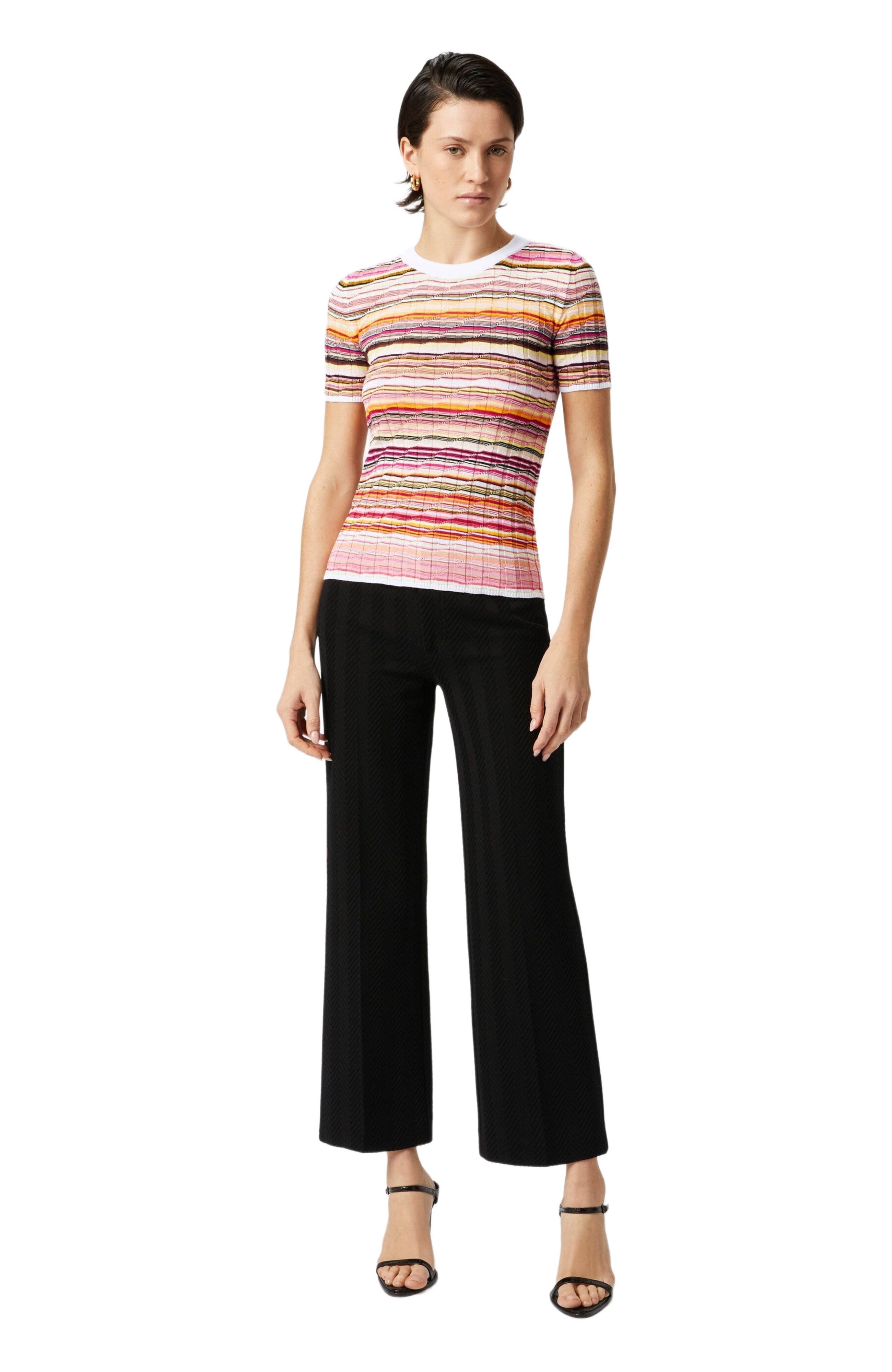Striped Cotton And Viscose Ribbed Sweater With Three-quarter Sleeves - image 1