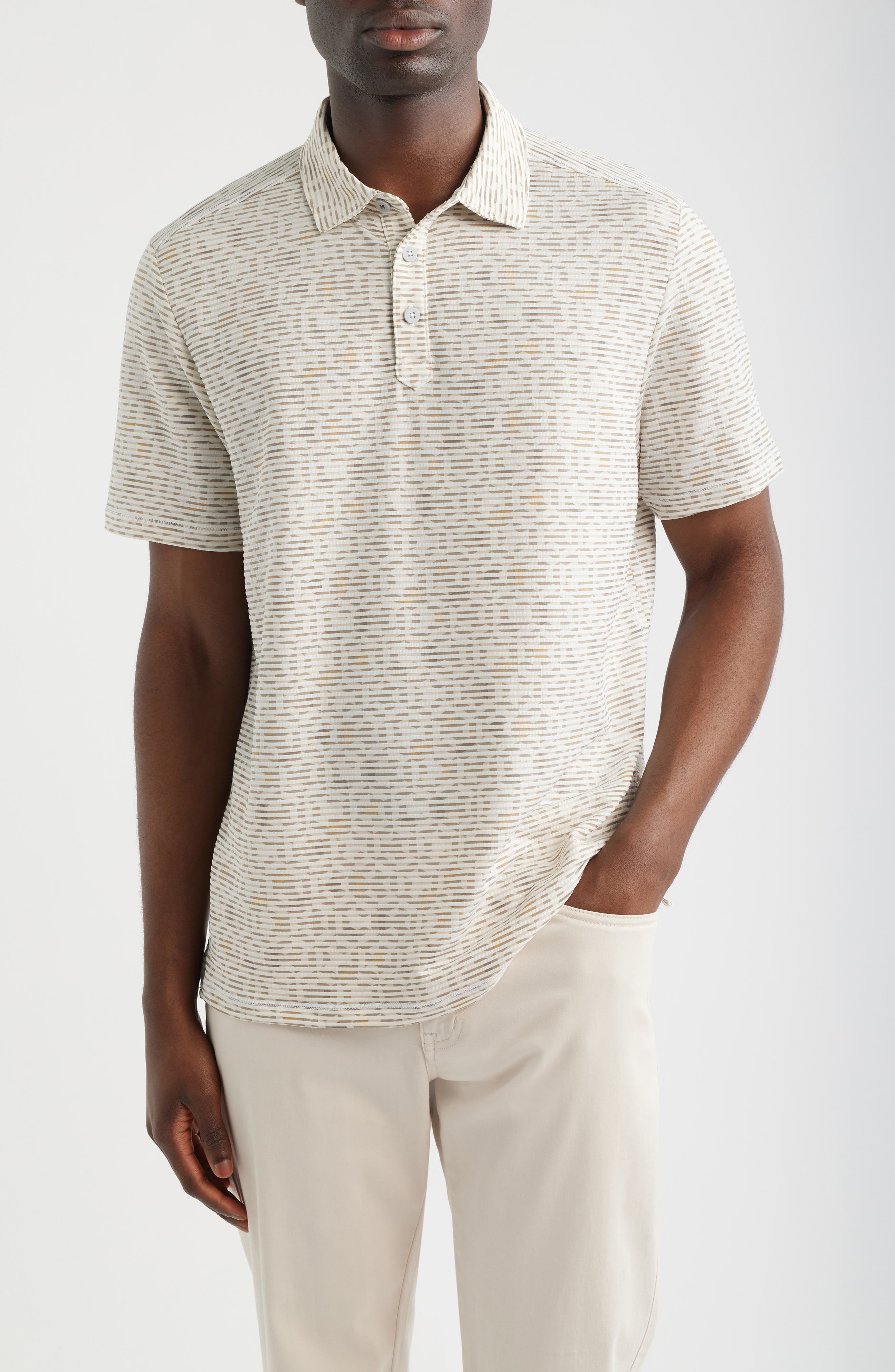 Costa Wave Mosaic Print Seersucker Stripe IslandZone Polo - image 1
