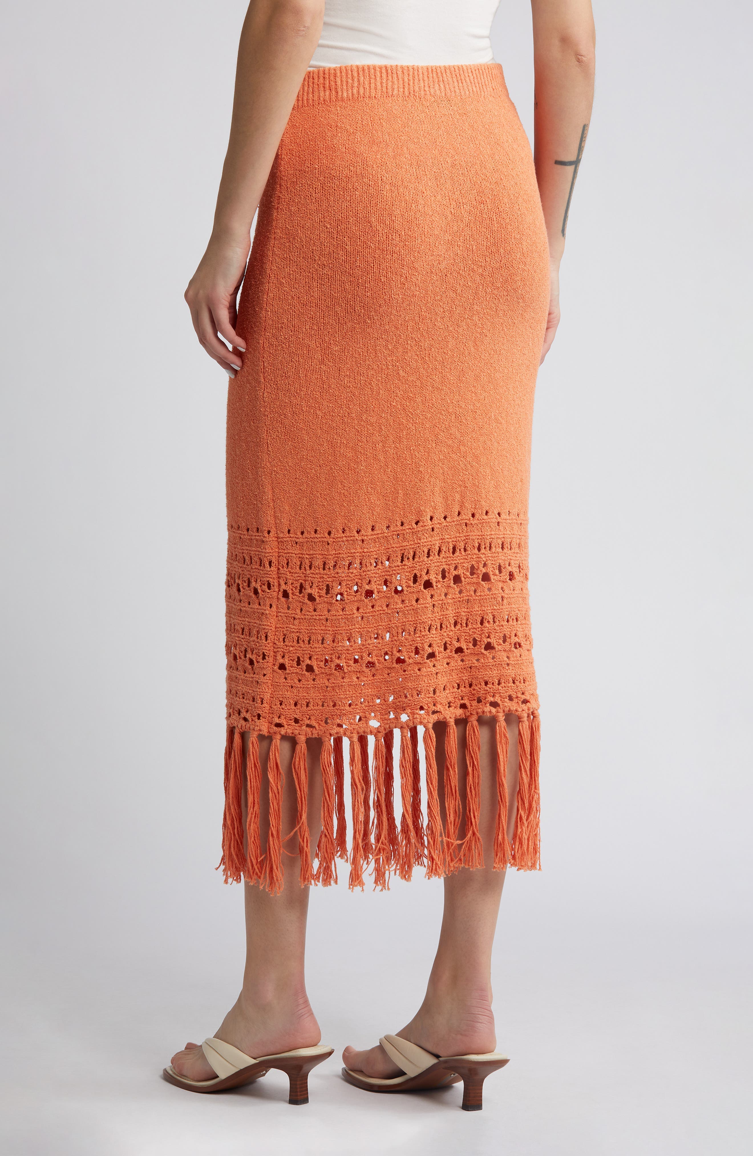 Kaja Open Stitch Fringe Cotton Blend Sweater Skirt - image 2