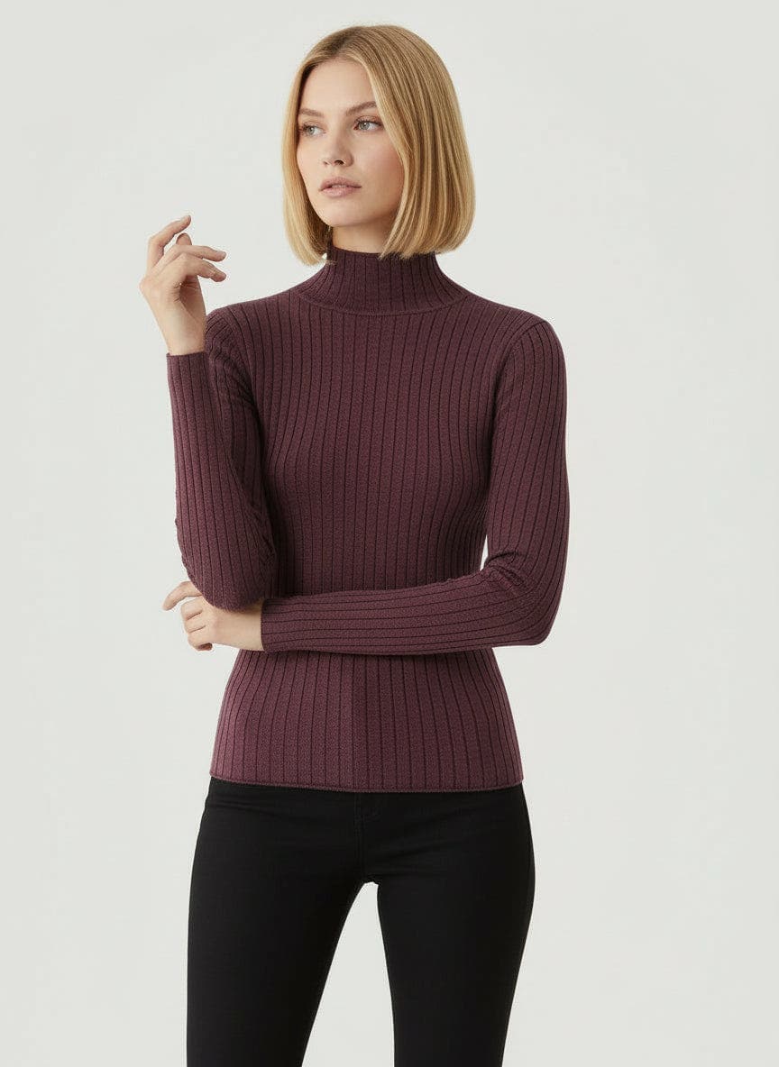 Organic Cotton Metallic Rib Mock Neck Top - image 1