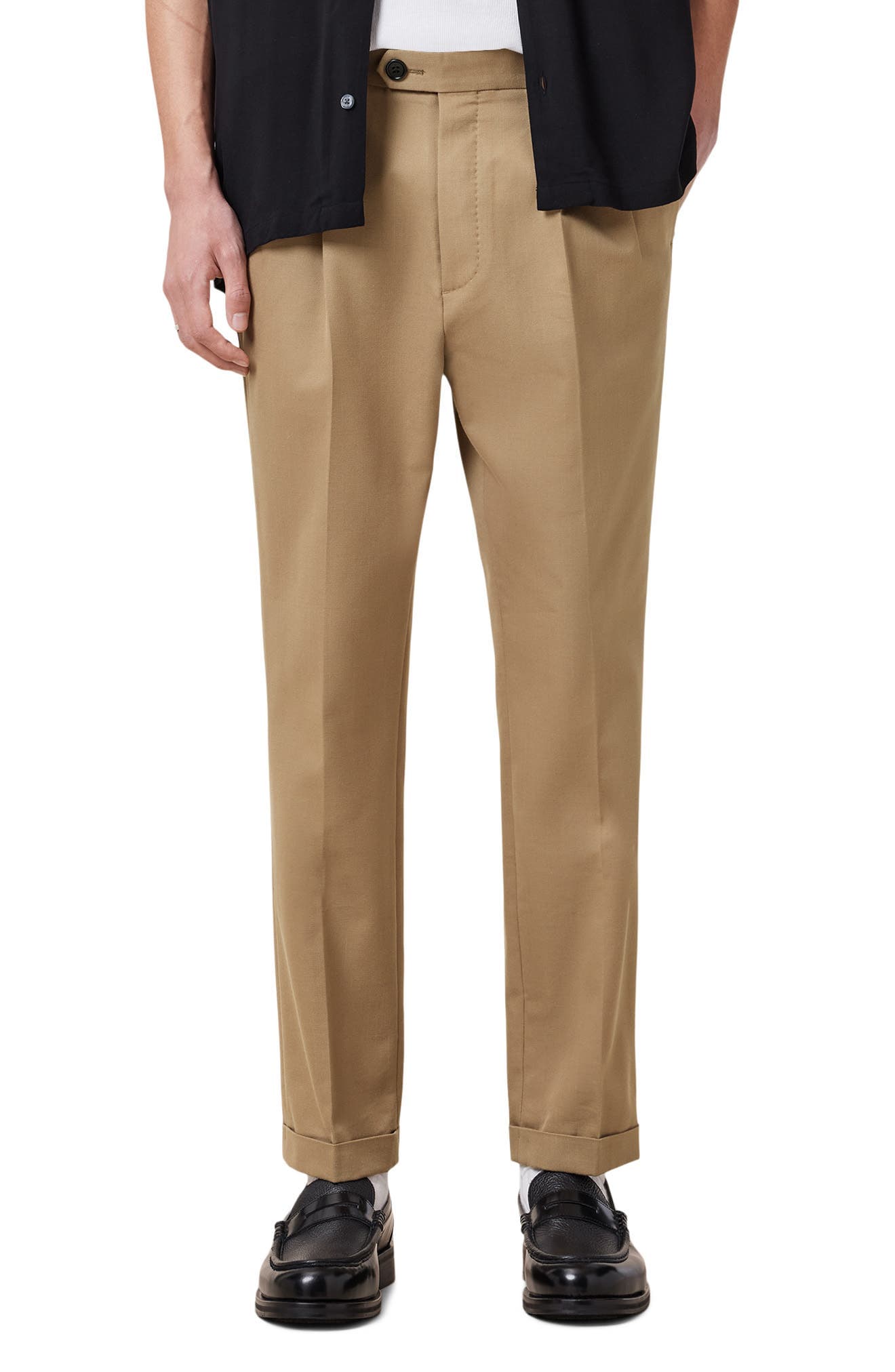 Tallis Pleated Cuff Hem Cotton & Wool Blend Pants - image 1