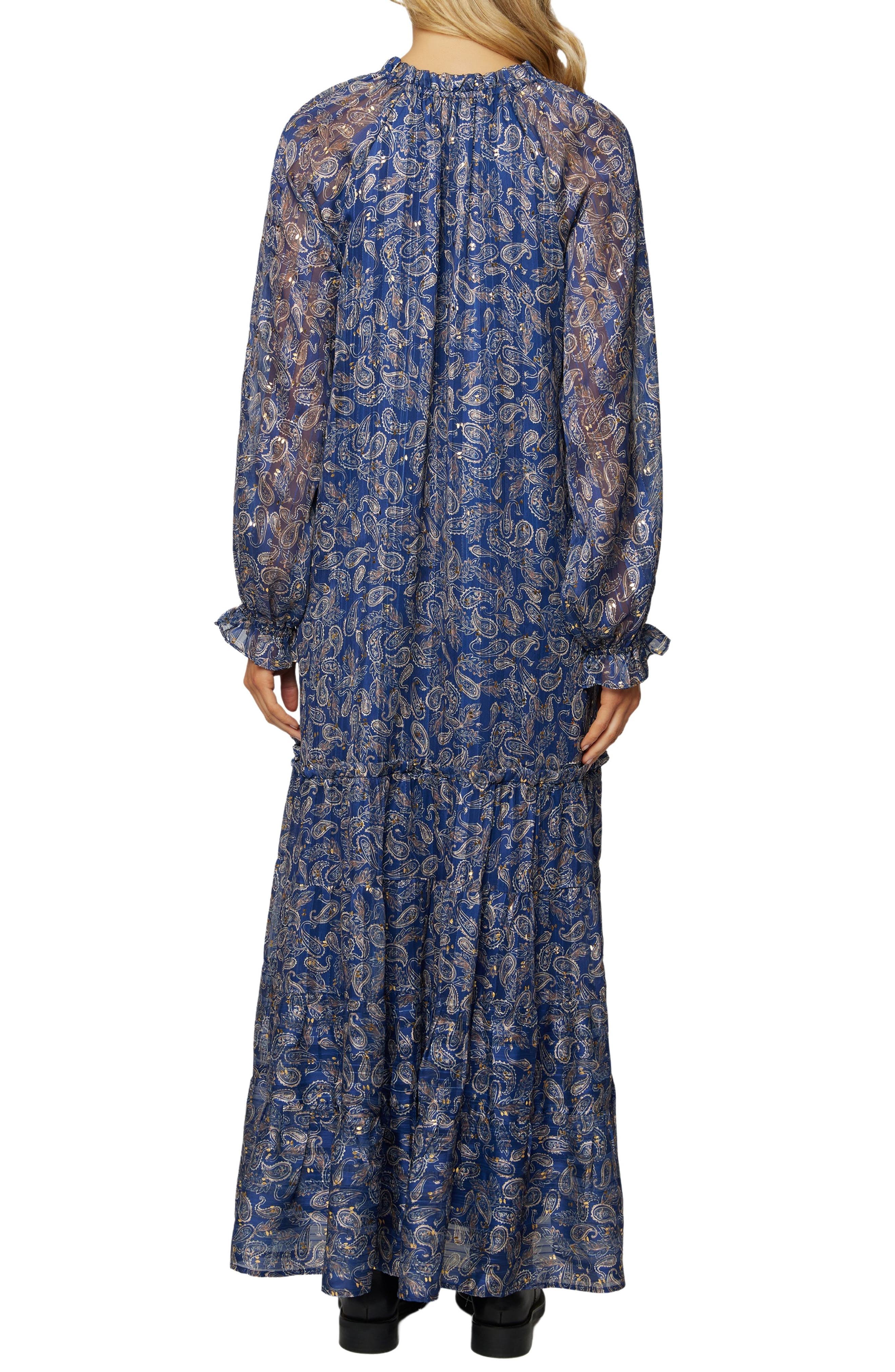 Wish Upon Paisley Print Split Neck Long Sleeve Maxi Dress - image 2