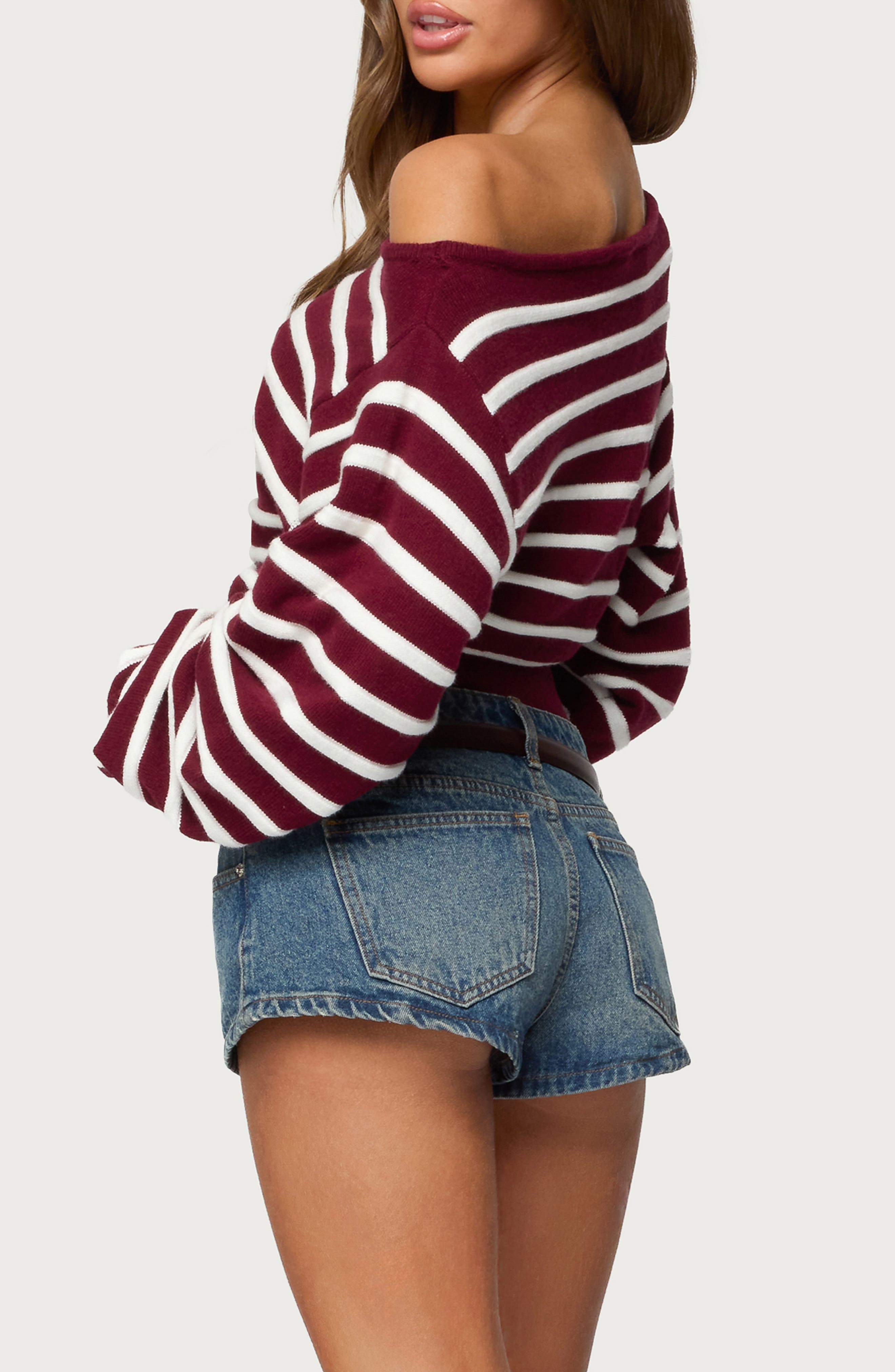 Mika Stripe Oversize Off the Shoulder Sweater - image 2