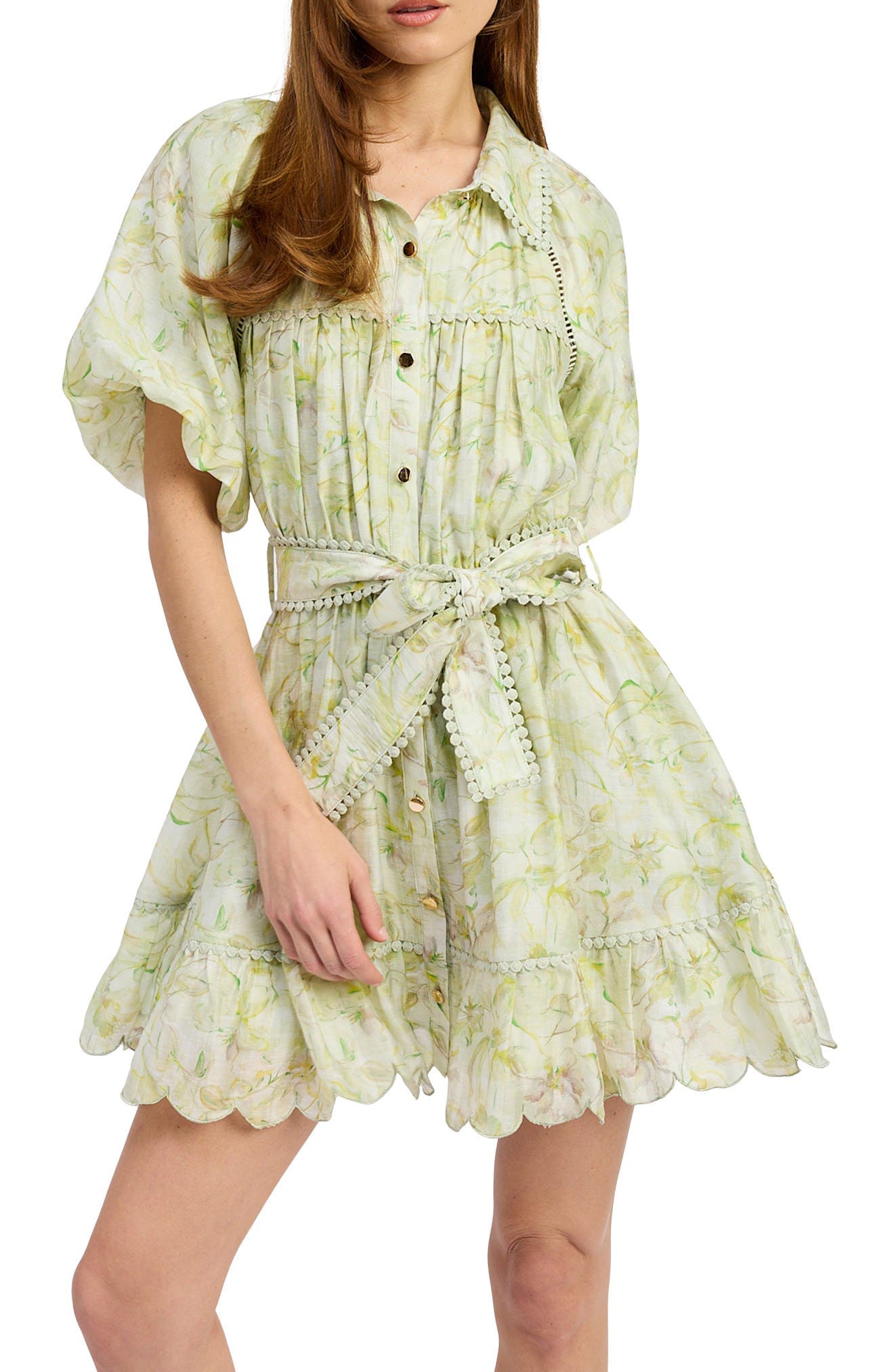 Claire Floral Bubble Sleeve Minidress - image 1