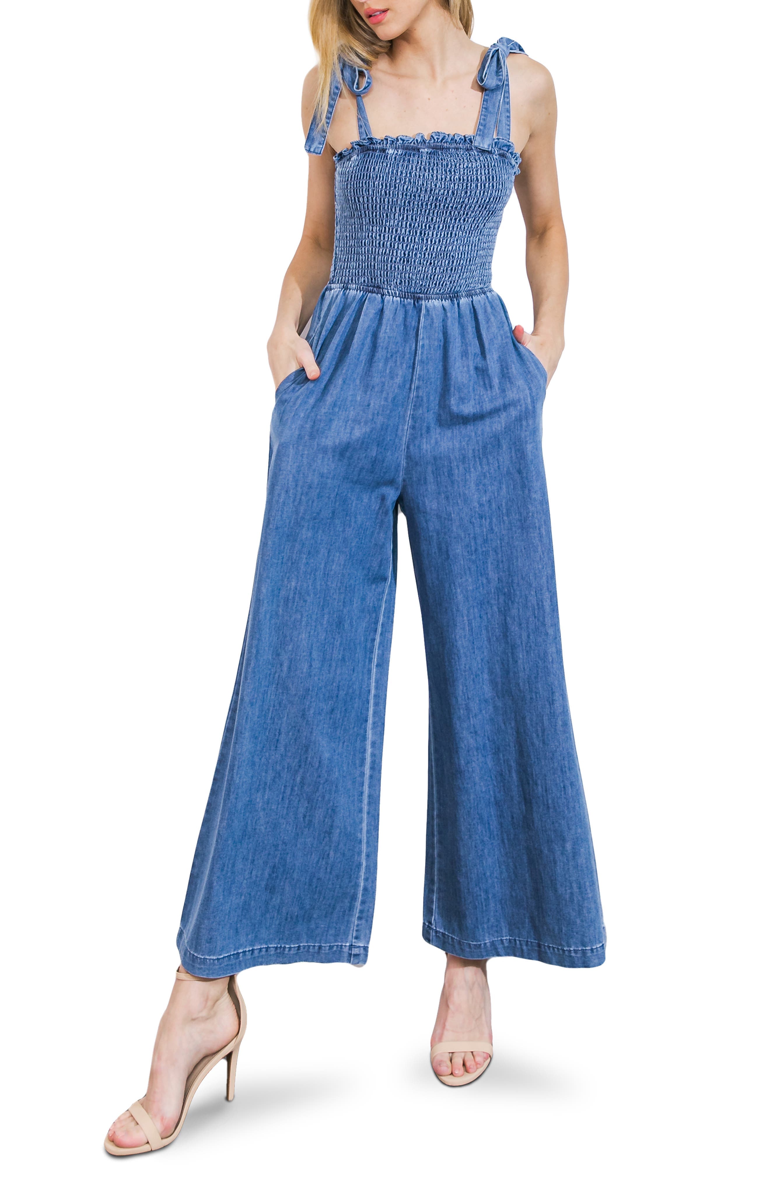 Tie Strap Chambray Jumpsuit - image 1