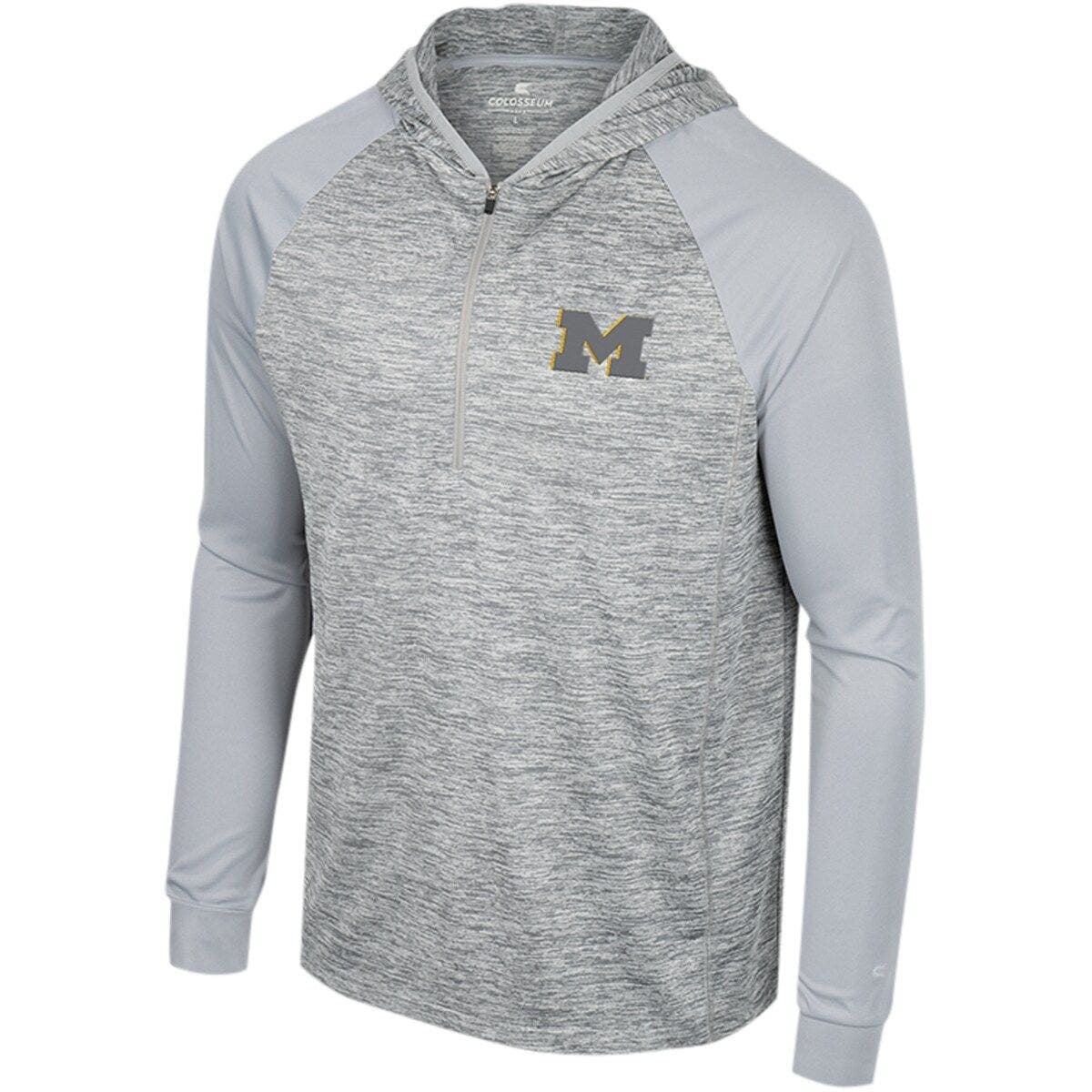 Men's Colosseum Gray Michigan Wolverines Cybernetic Raglan Quarter-Zip Hooded Top - image 2