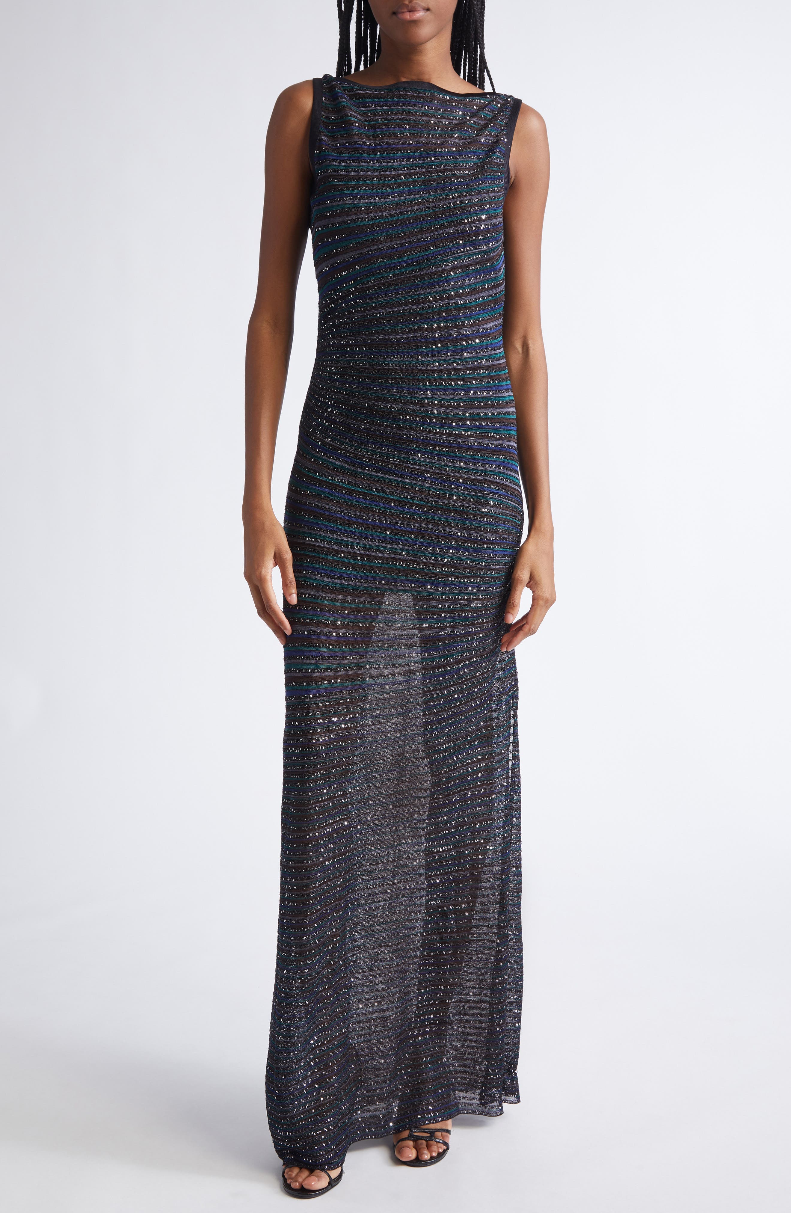 Stripe Bateau Neck Metallic Knit Dress - image 1