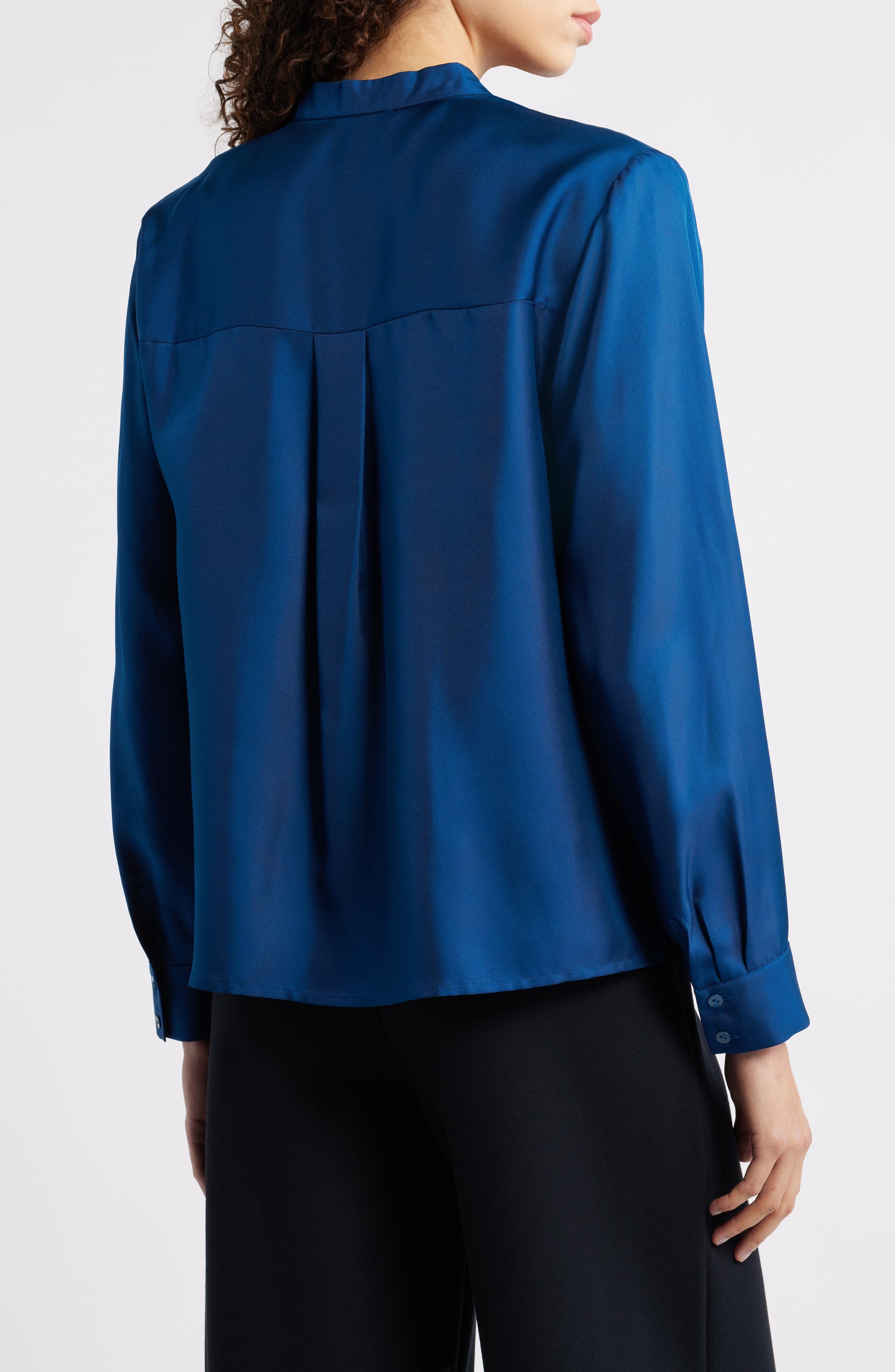 Mandarin Collar Silk Button-Up Shirt - image 2