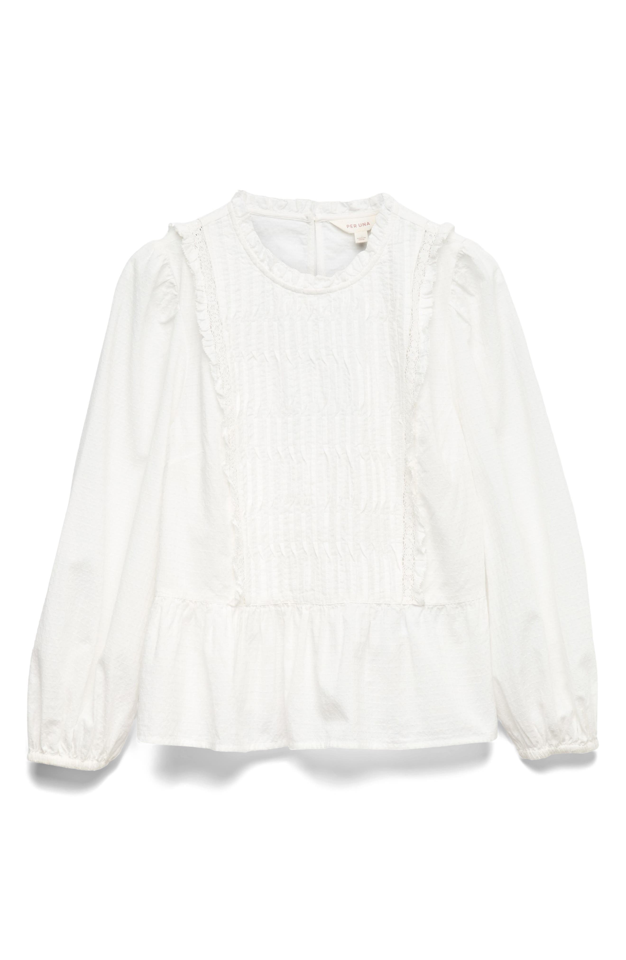 Pleated Ruffle Trim Cotton Peplum Top - image 1