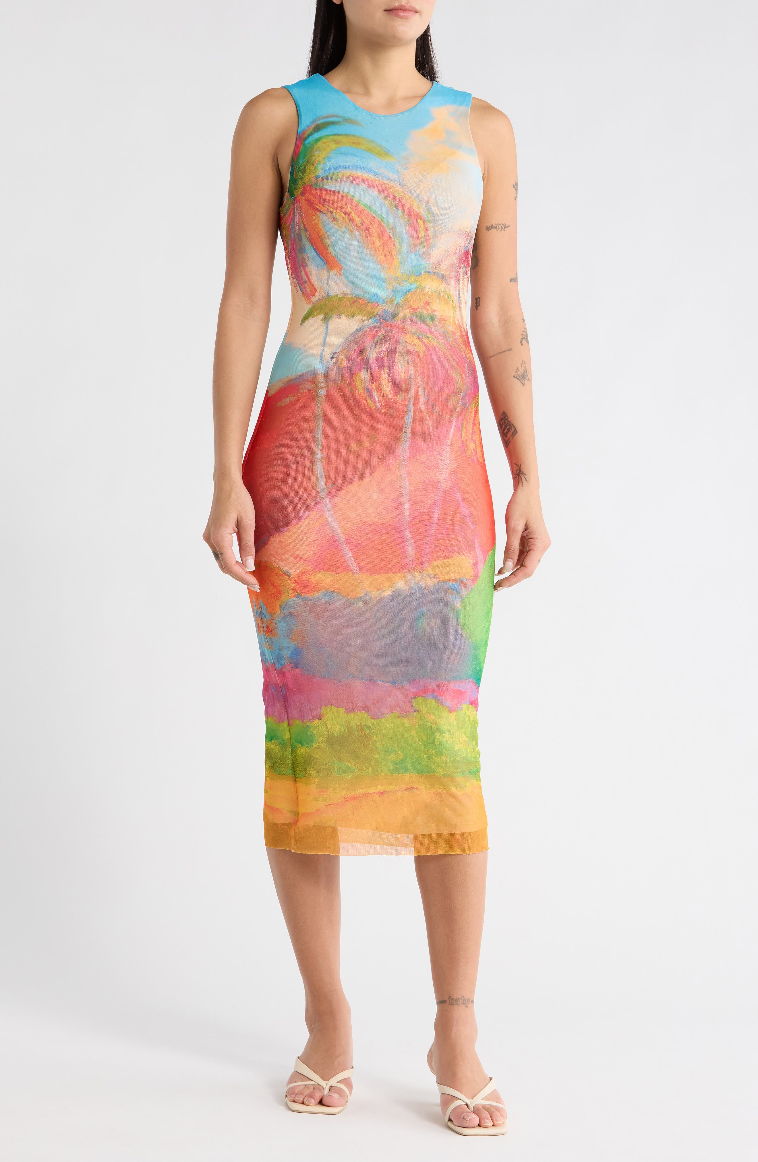 Tropical Sleeveless Mesh Dress - image 1