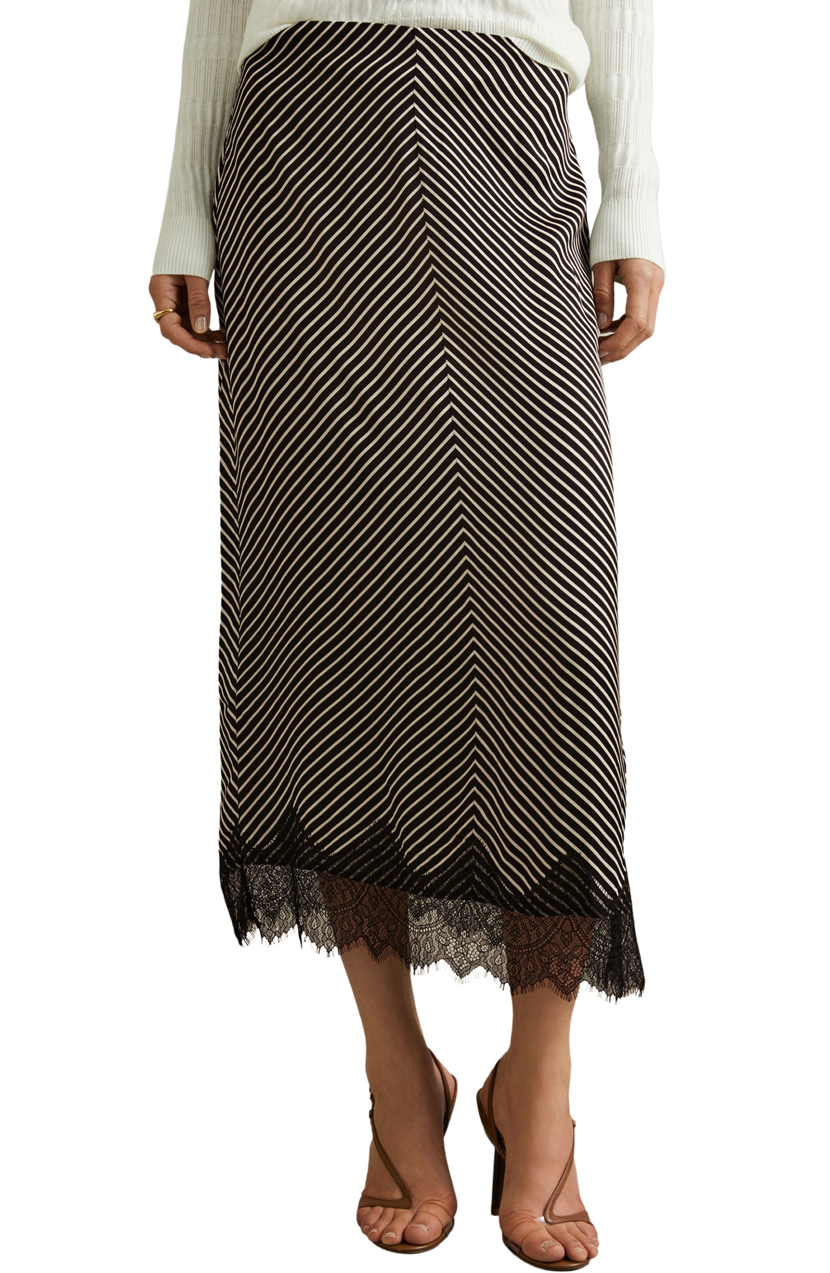 Ivy Stripe Lace Trim Midi Skirt - image 1