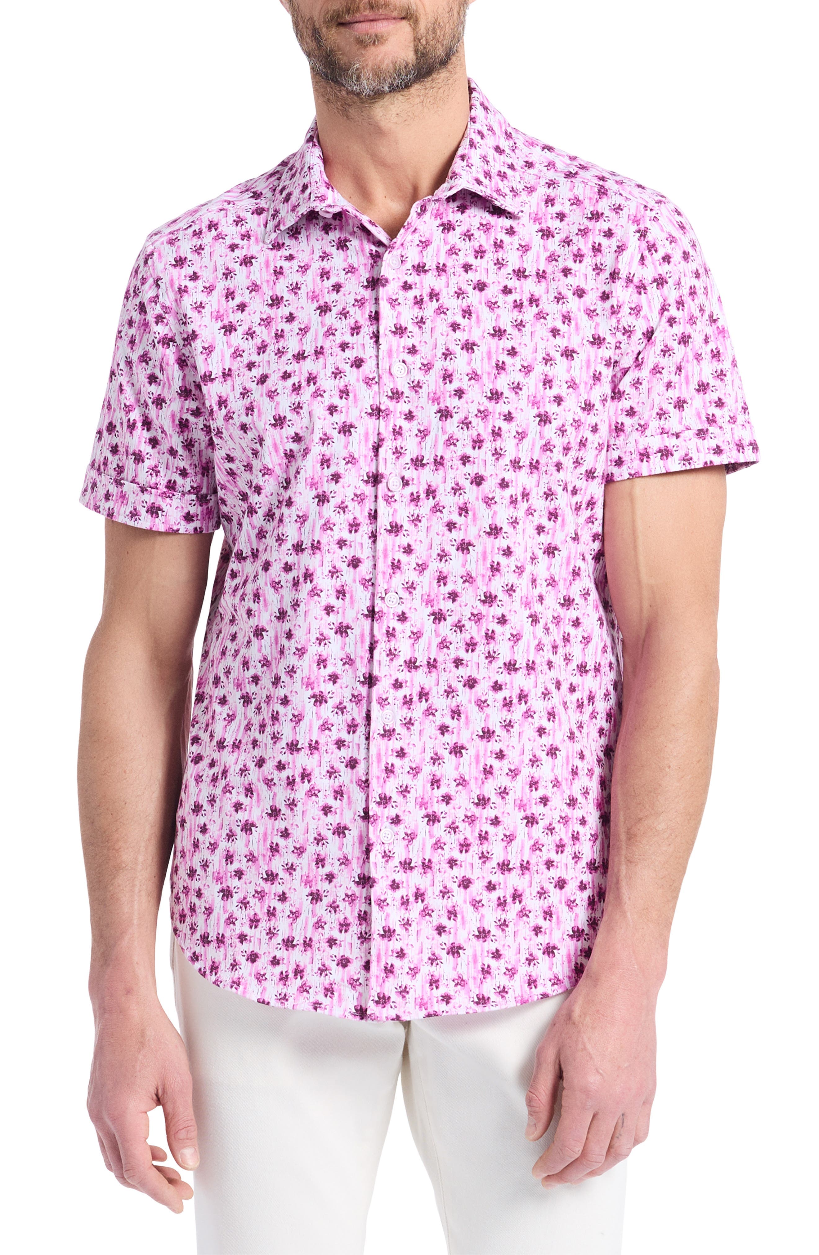 Bramwell Floral Short Sleeve Knit Button-Up Shirt - image 1
