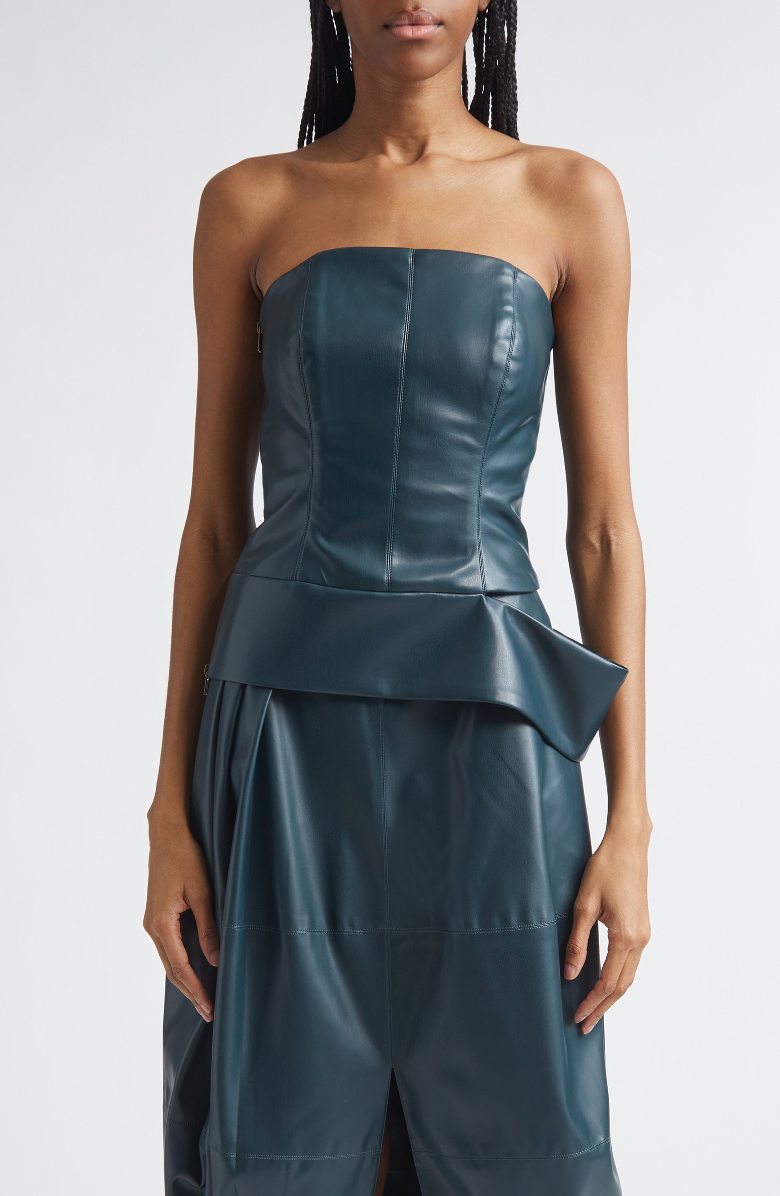 Zinia Strapless Bustier Faux Leather Top - image 1