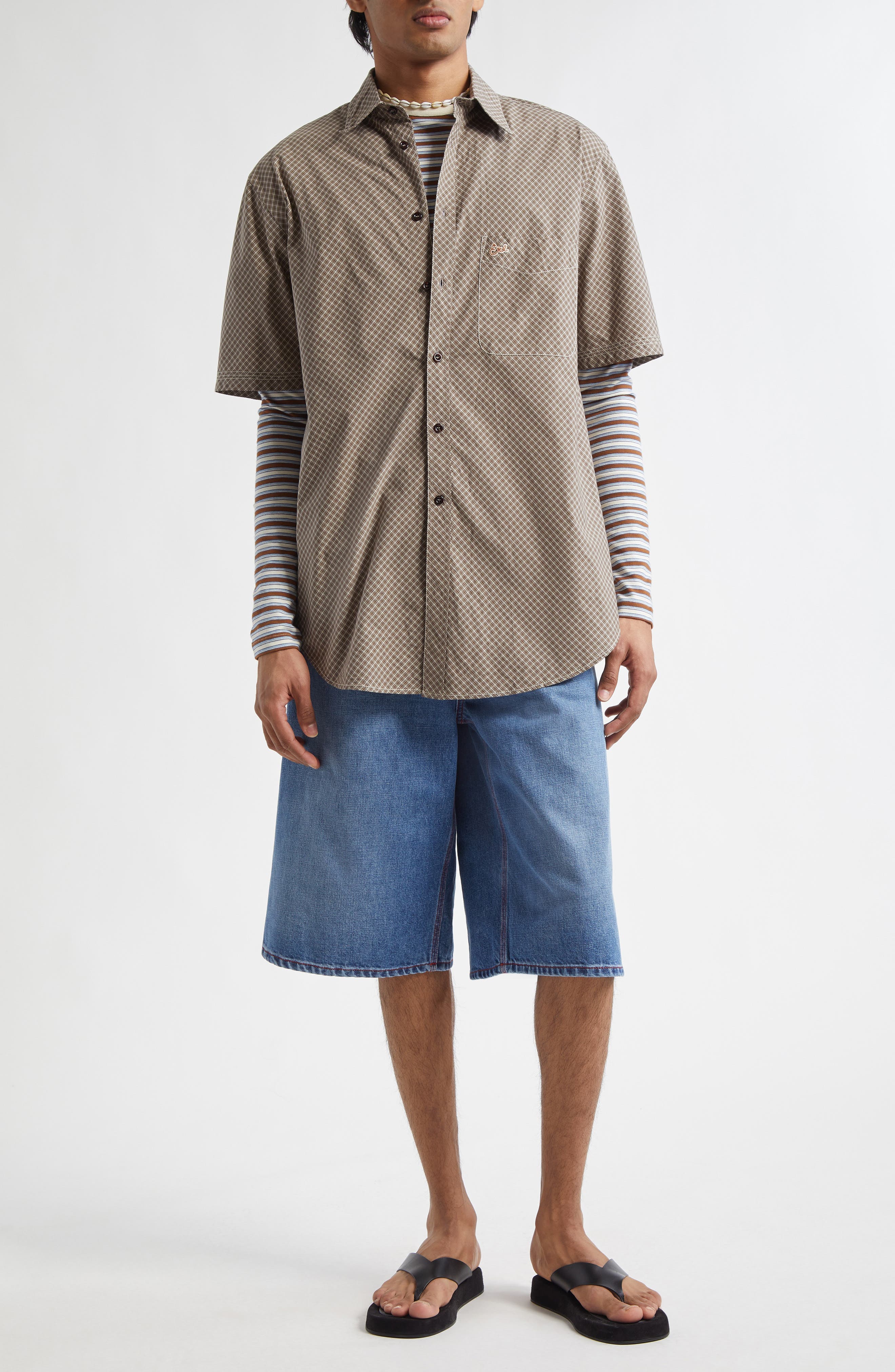 Gender Inclusive Microplaid Longline Organic Cotton Button-Up Shirt - image 2