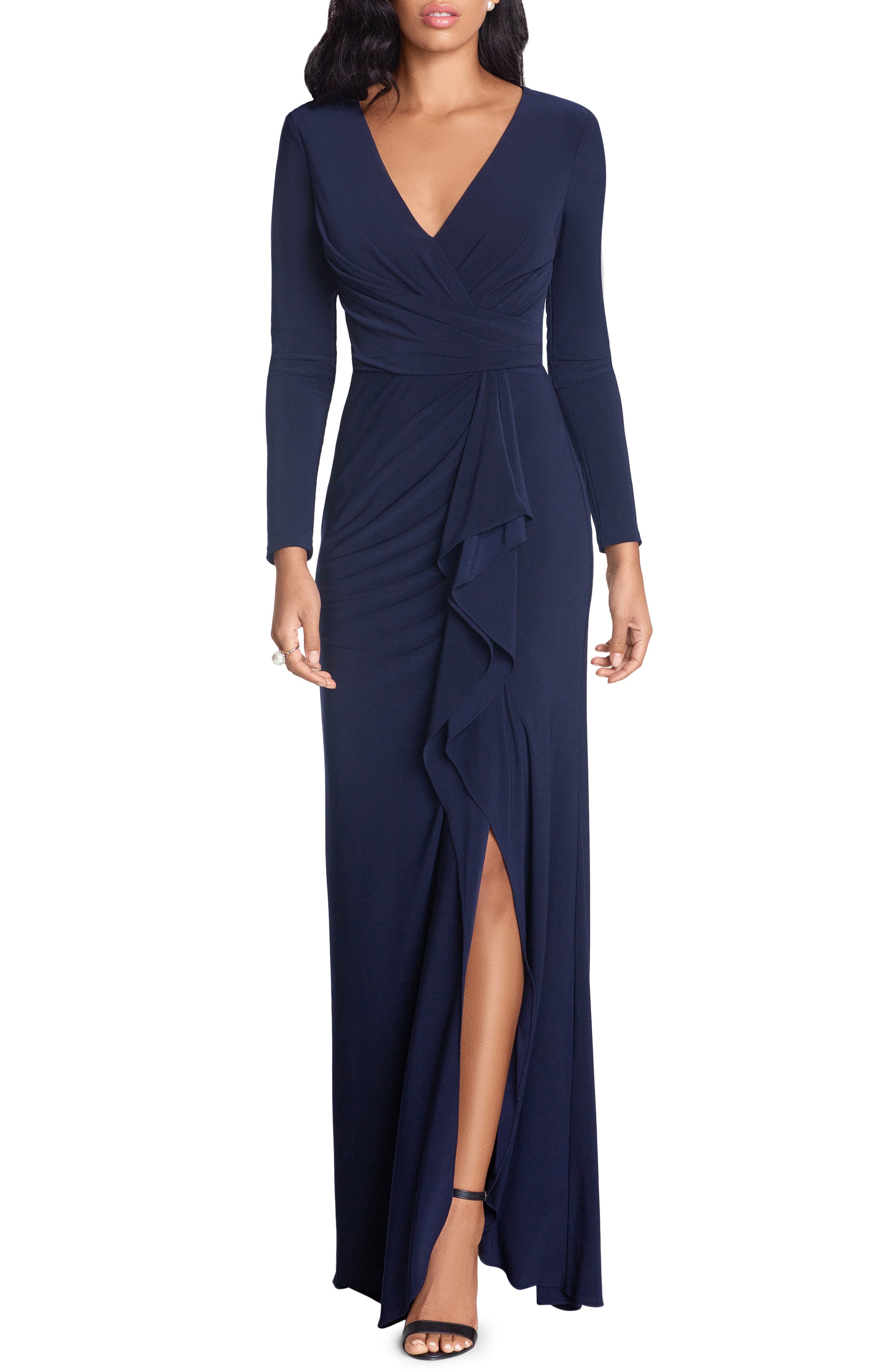 Cascade Ruffle Long Sleeve Stretch Jersey Gown - image 1