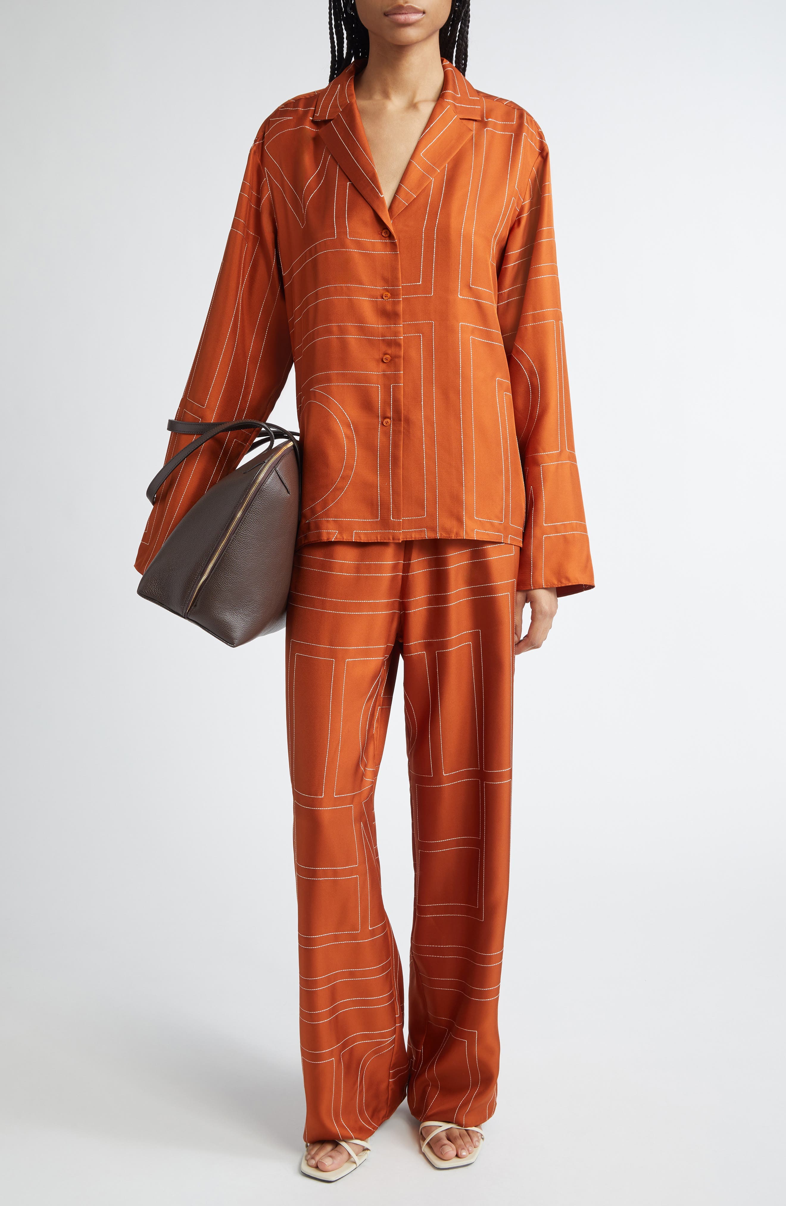 Monogram Embroidered Silk Button-Up Shirt - image 2