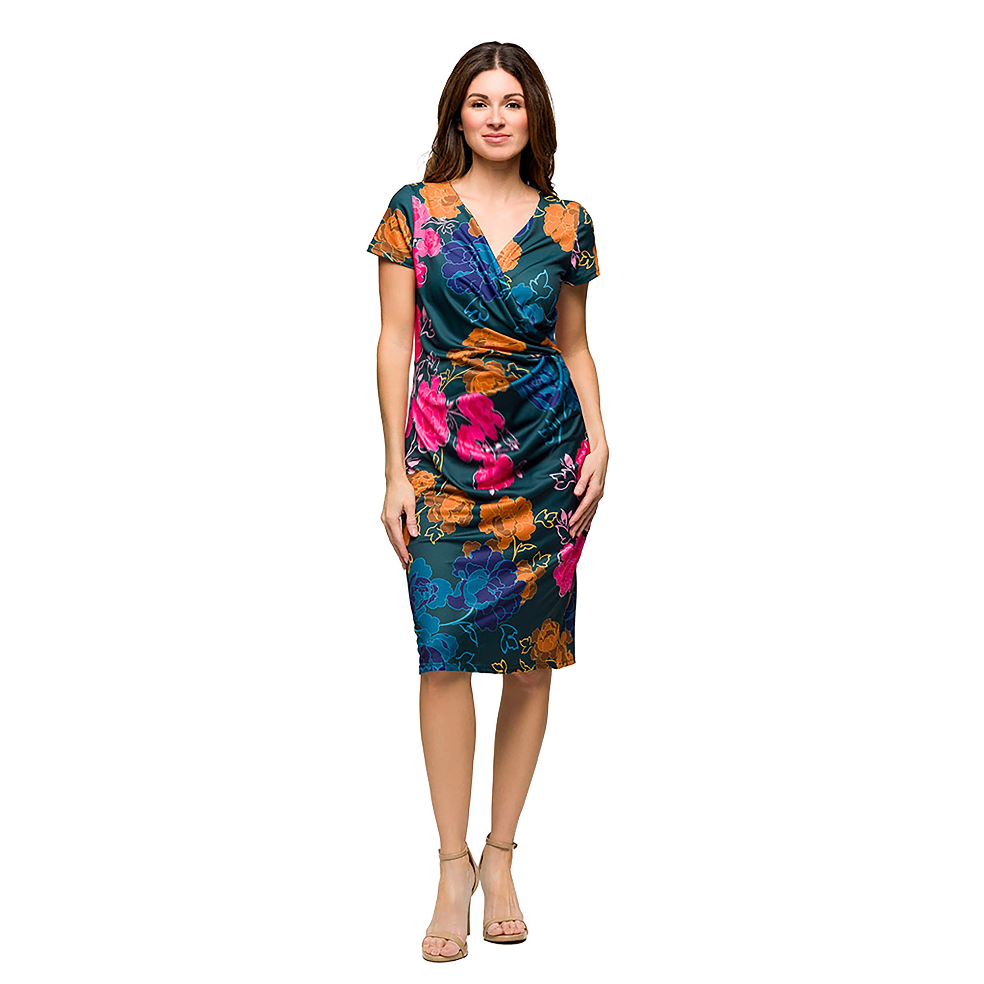 Maternity Blue Floral Knee Length Short Sleeve Faux Wrap Dress - image 1