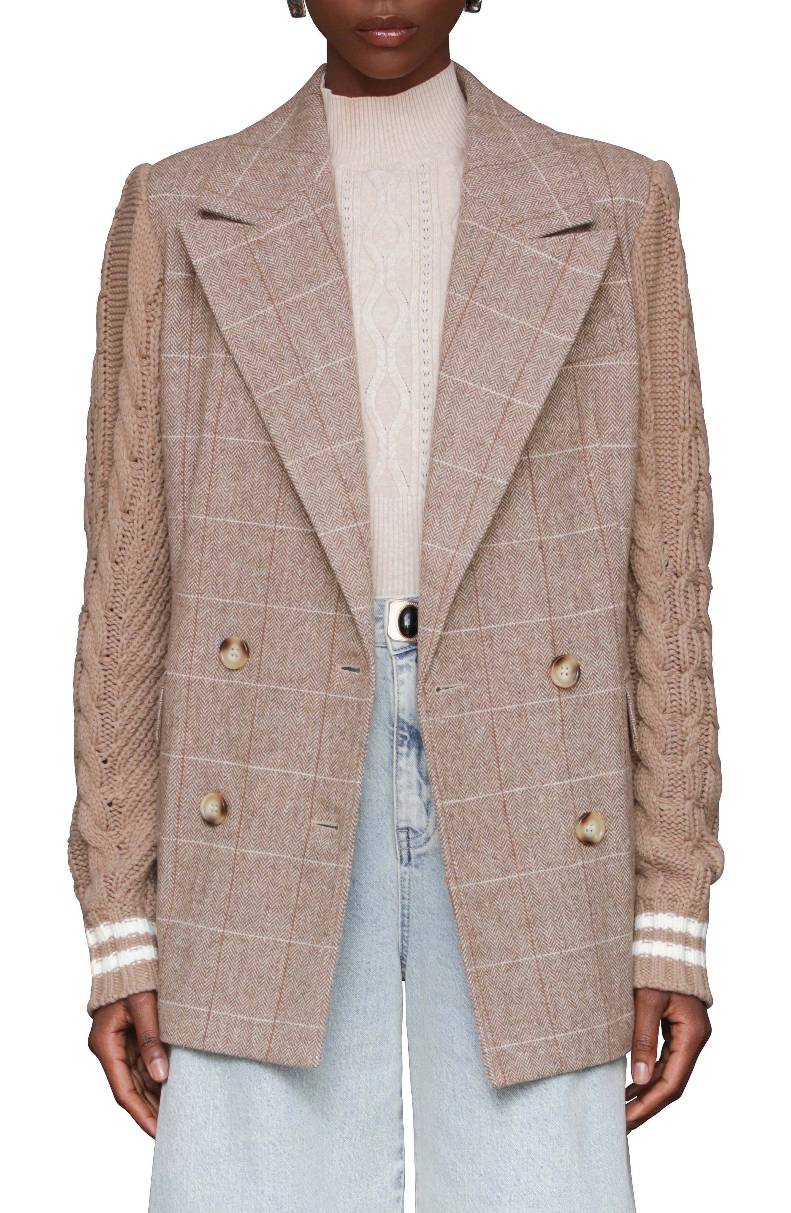 Double Breasted Mixed Media Blazer - image 1