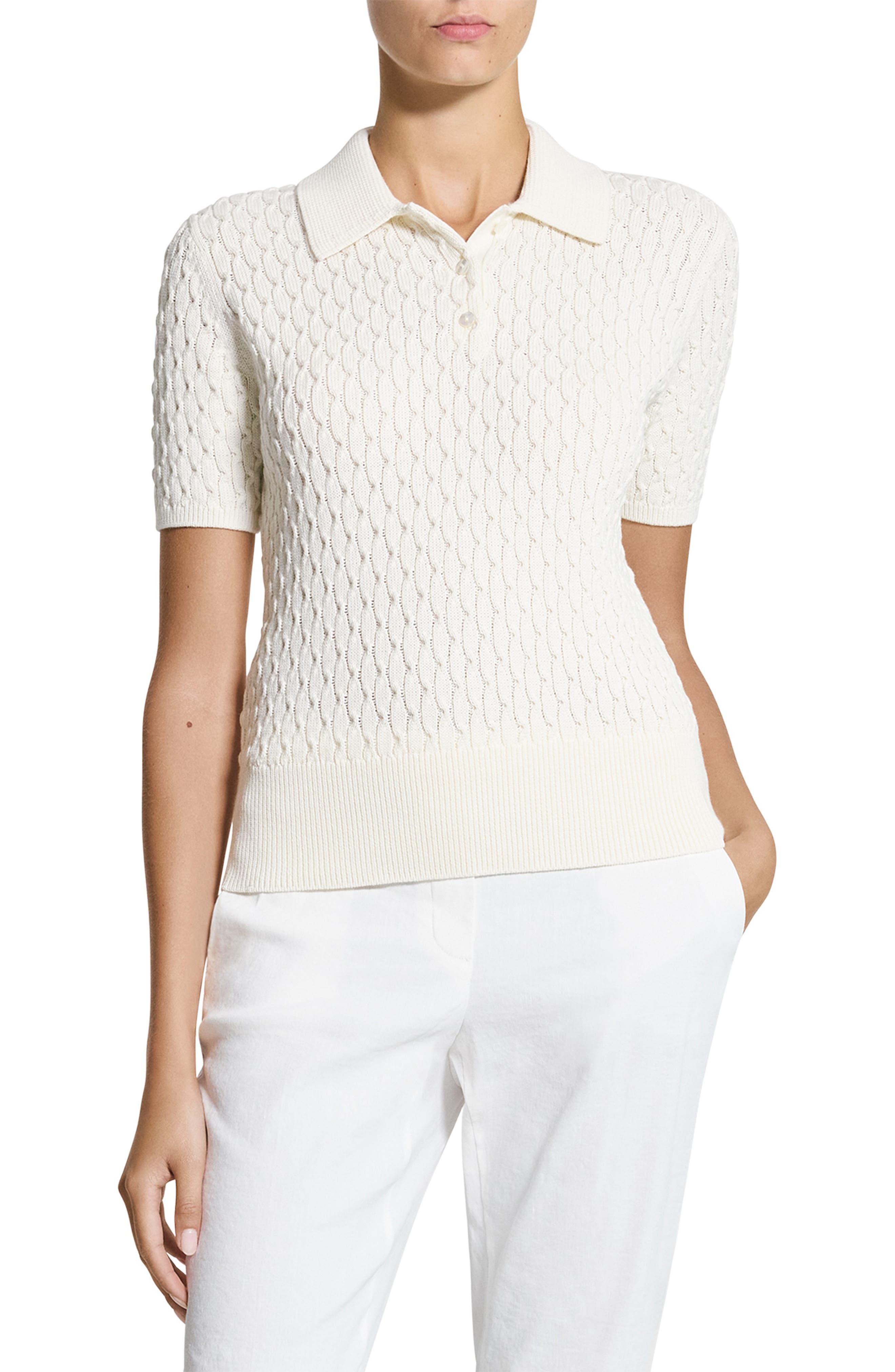 Textured Cable Knit Organic Cotton Polo - image 1