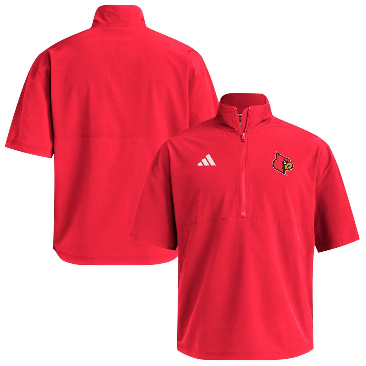 Men's adidas  Red Louisville Cardinals Woven Quarter-Zip Short Sleeve Pullover