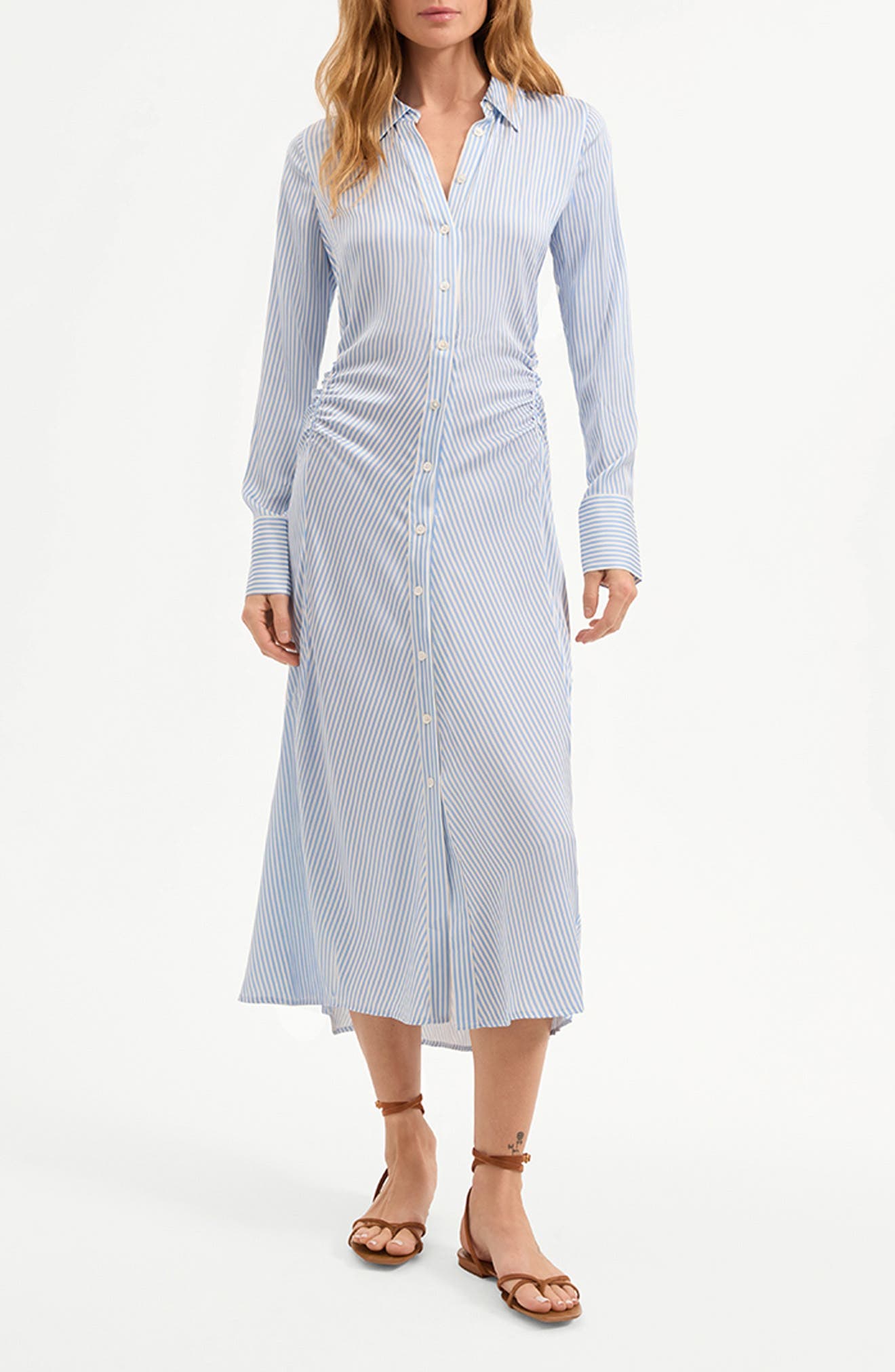 Lex Stripe Long Sleeve Silk Blend Shirtdress - image 1