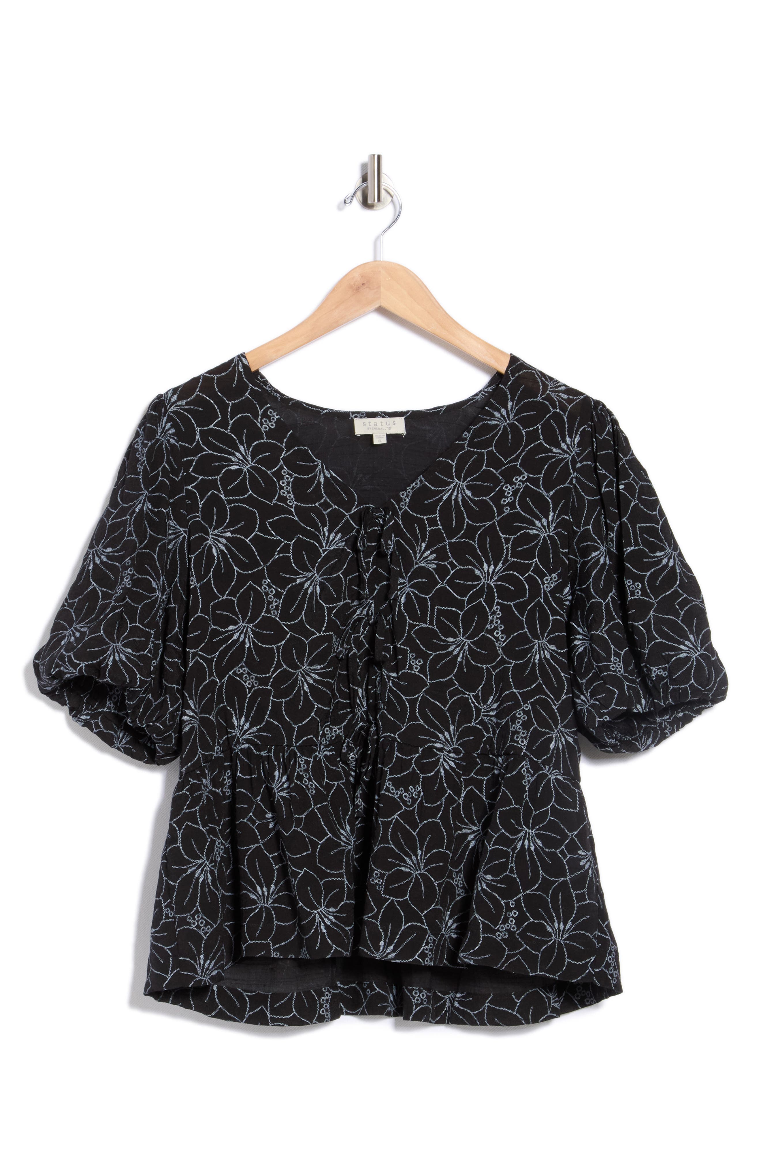Print Tie Front Puff Sleeve Top - image 1