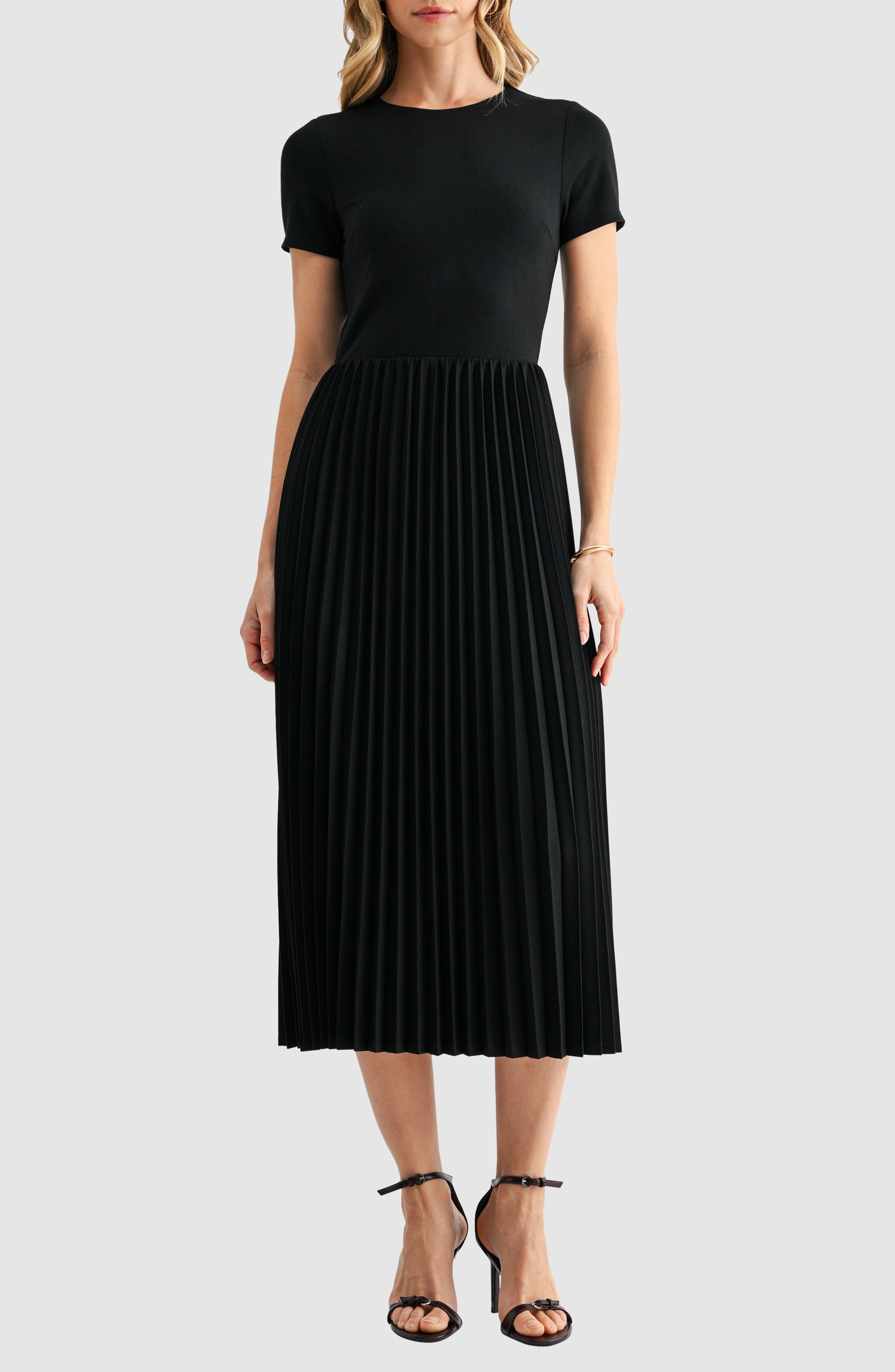 Short Sleeve Pleated Midi Dress - image 1