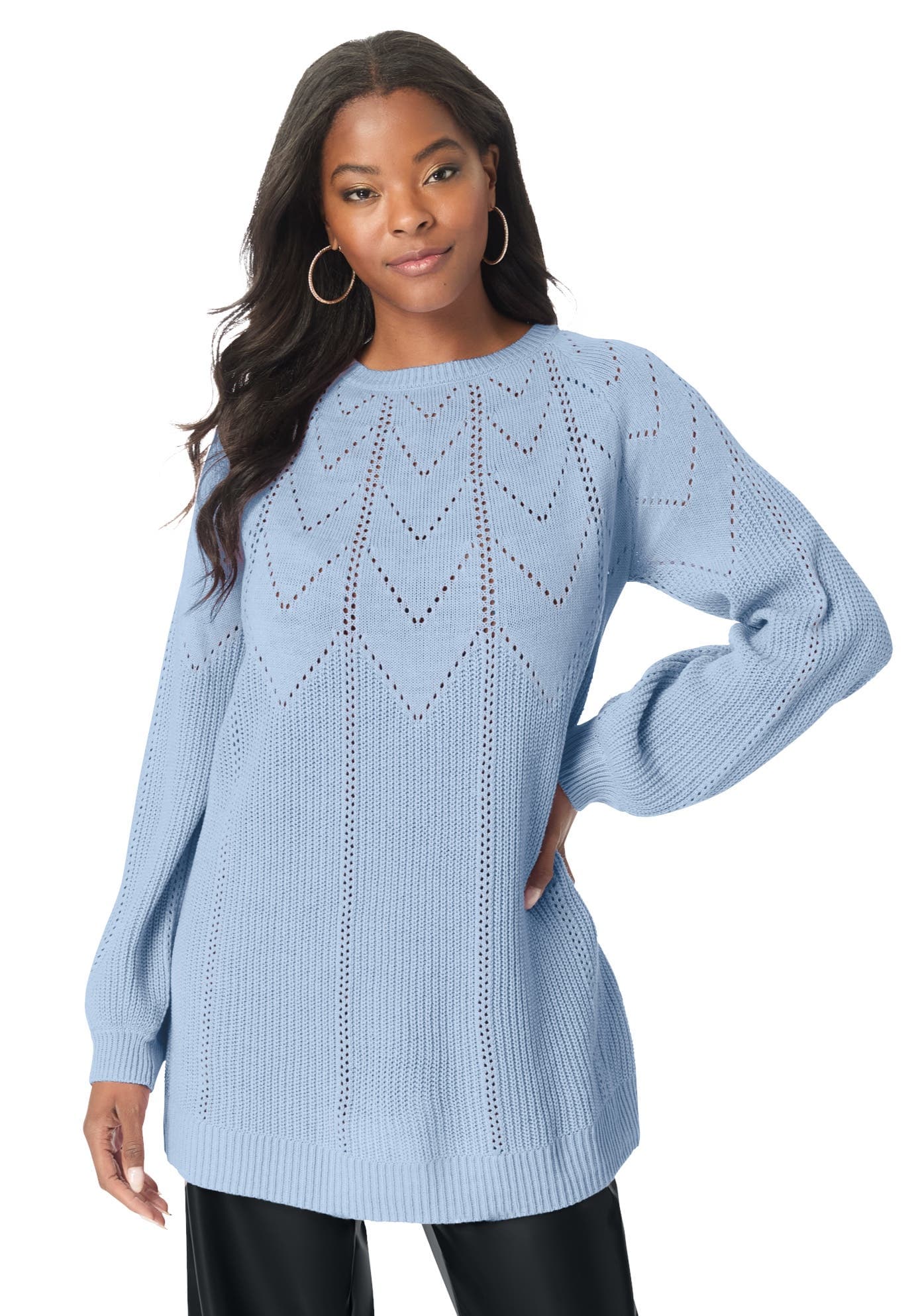 Pointelle Yoke Crewneck Sweater - image 1