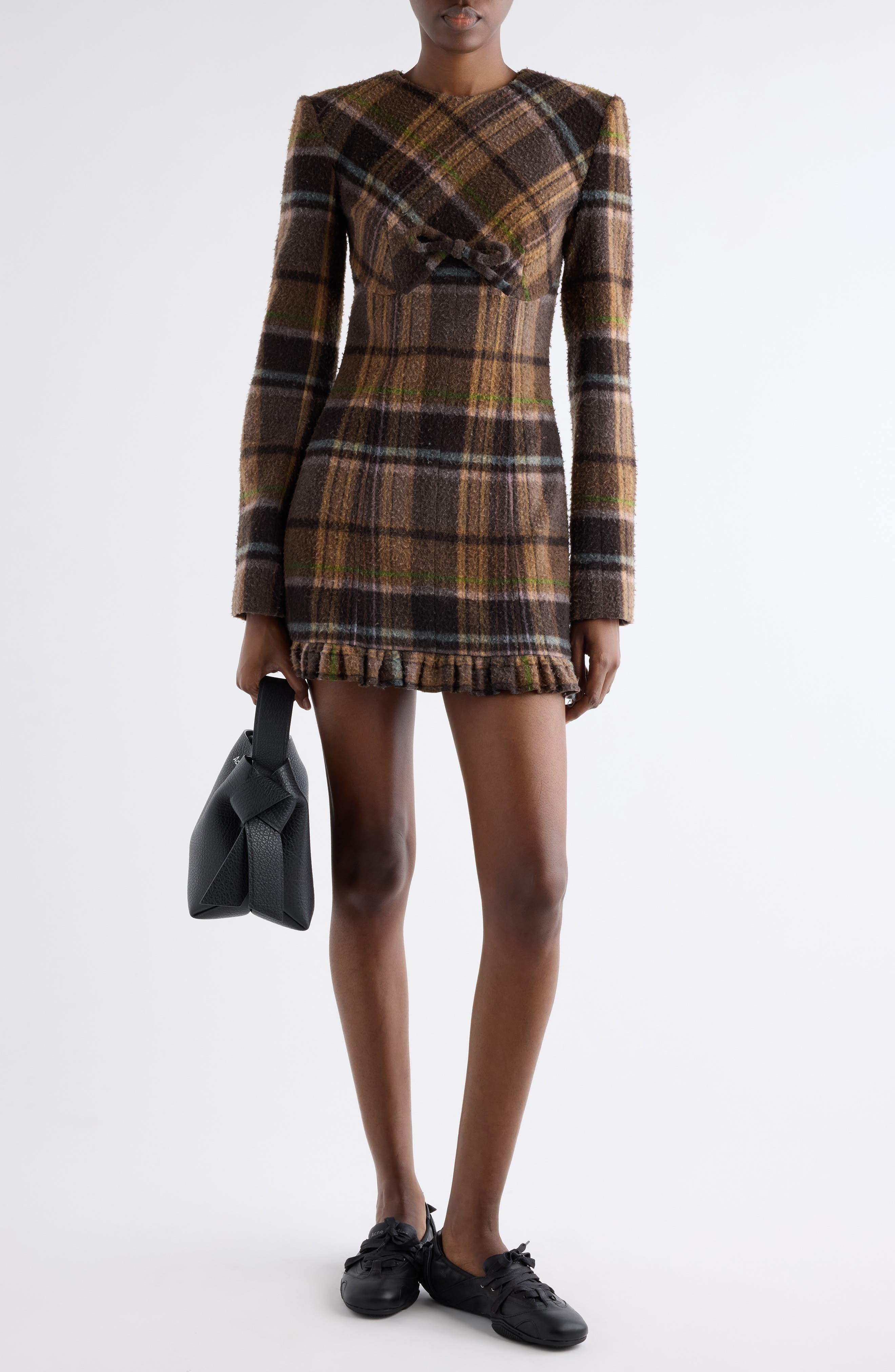 Delfin Plaid Long Sleeve Wool Blend Minidress - image 2