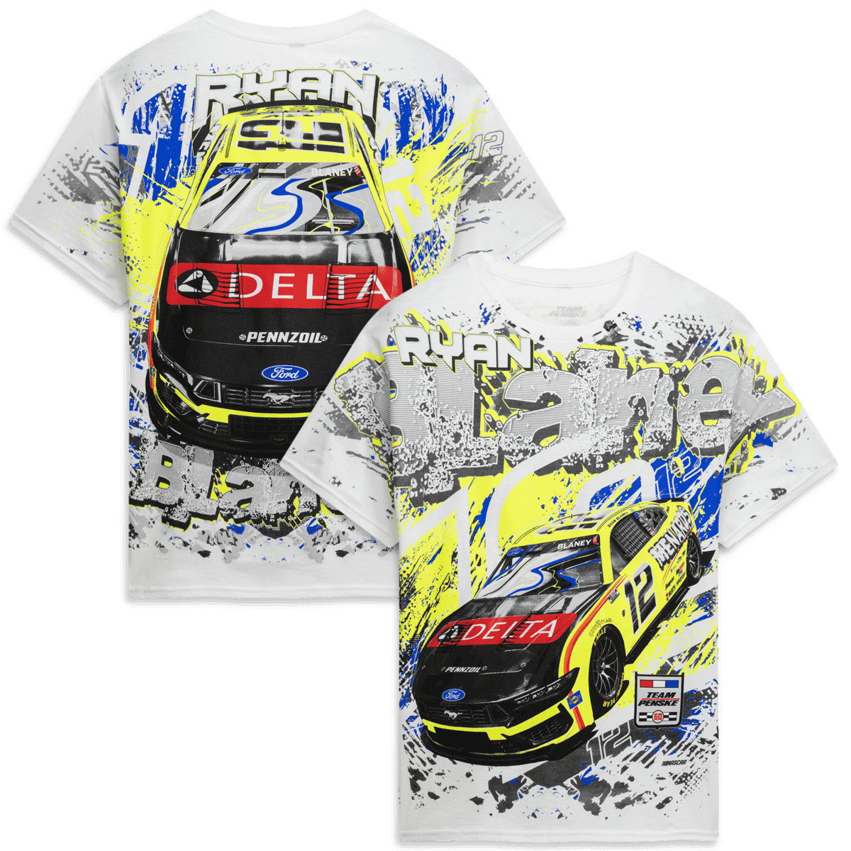 Men's Classic Ink White Ryan Blaney #12 Delta Total Print T-Shirt - image 1