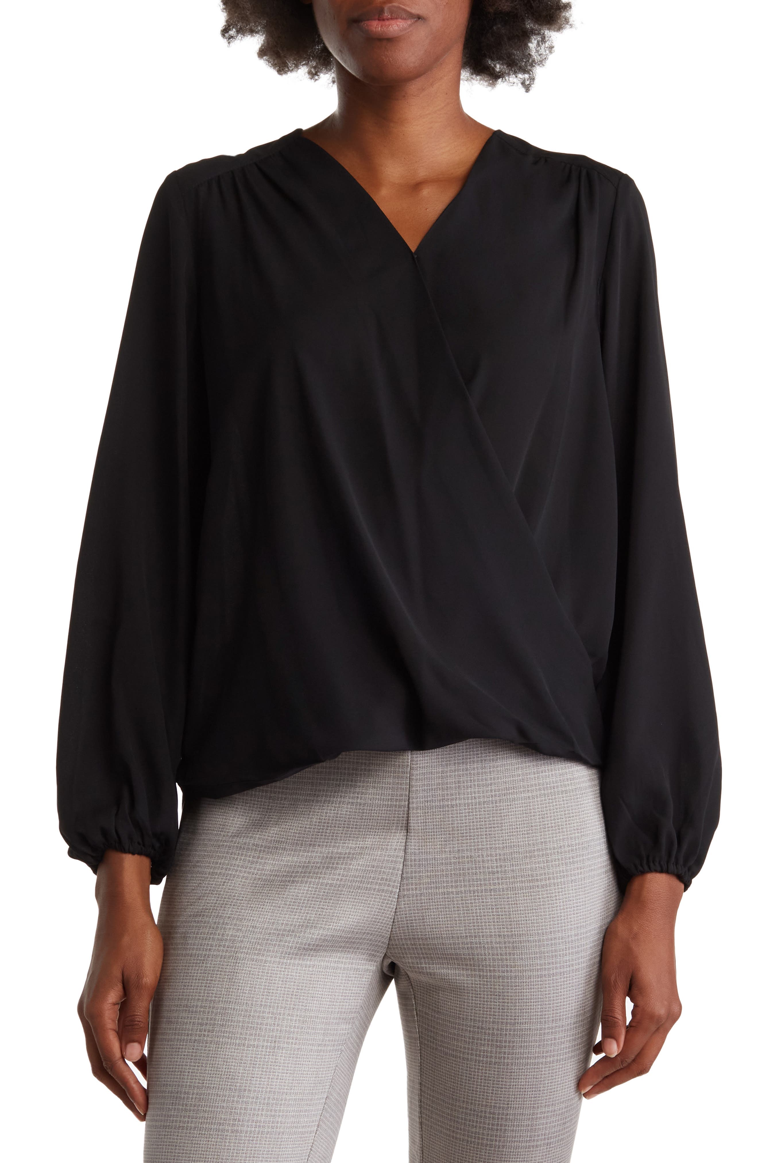 Long Sleeve Faux Wrap Blouse - image 1