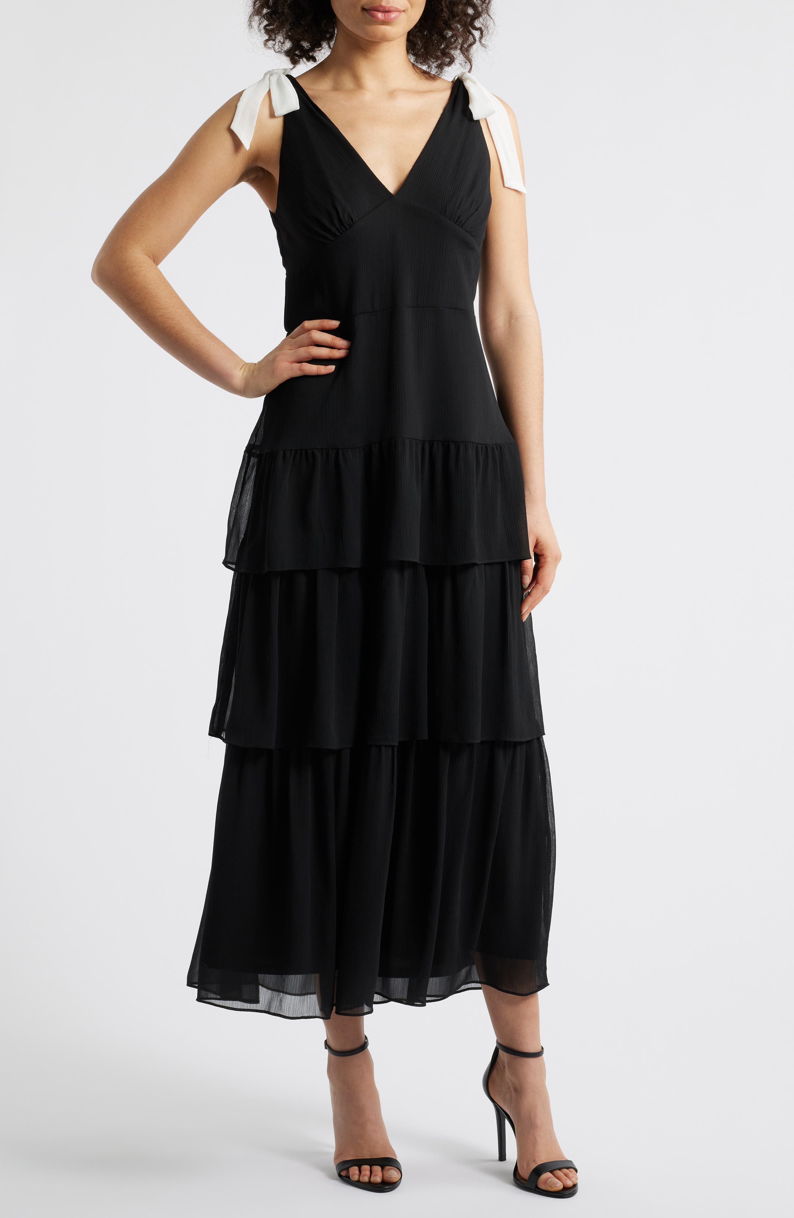 Contrast Bow Detail Tiered Dress - image 1