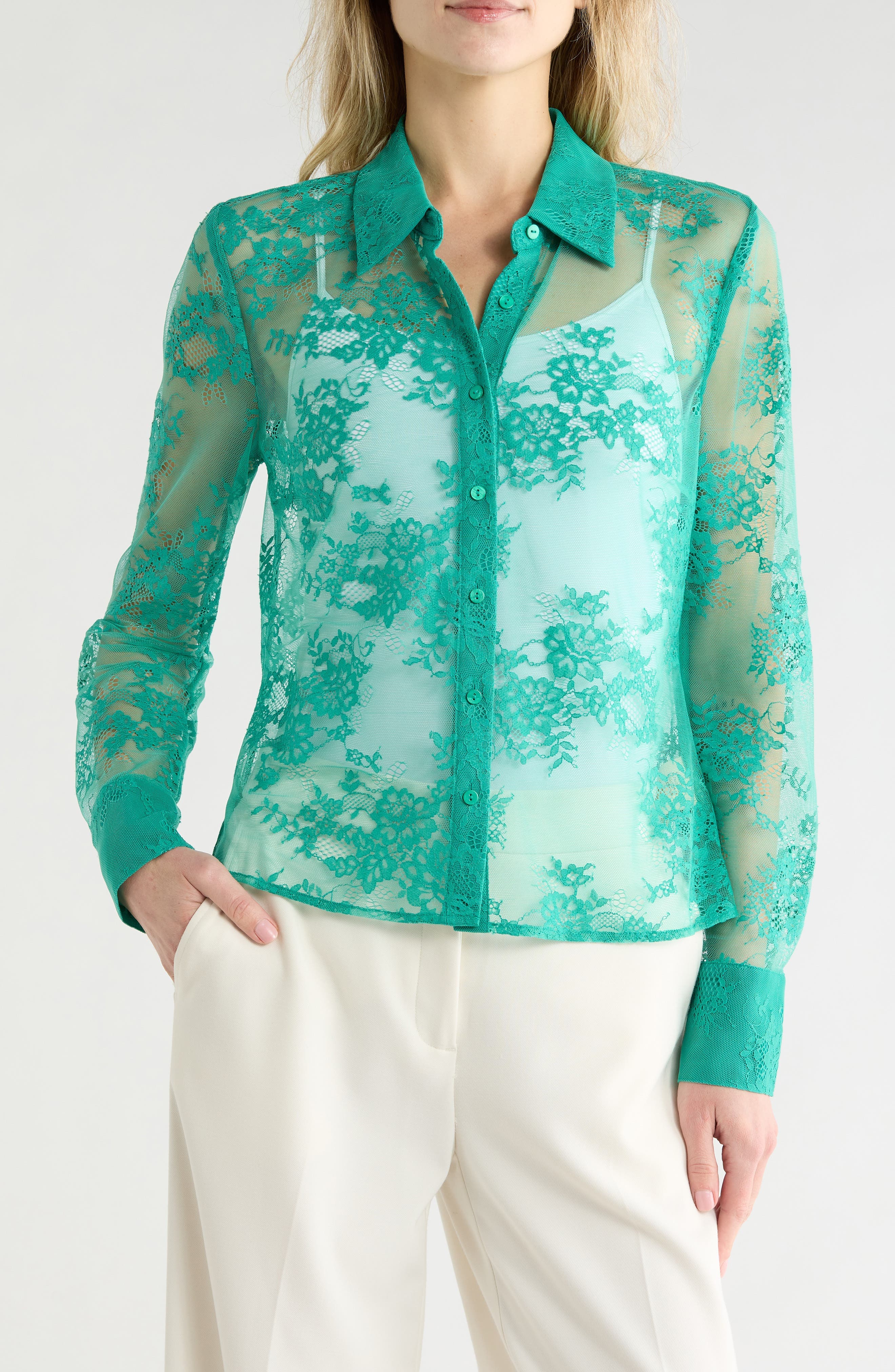 Maia Lace Button-Up Shirt - image 1