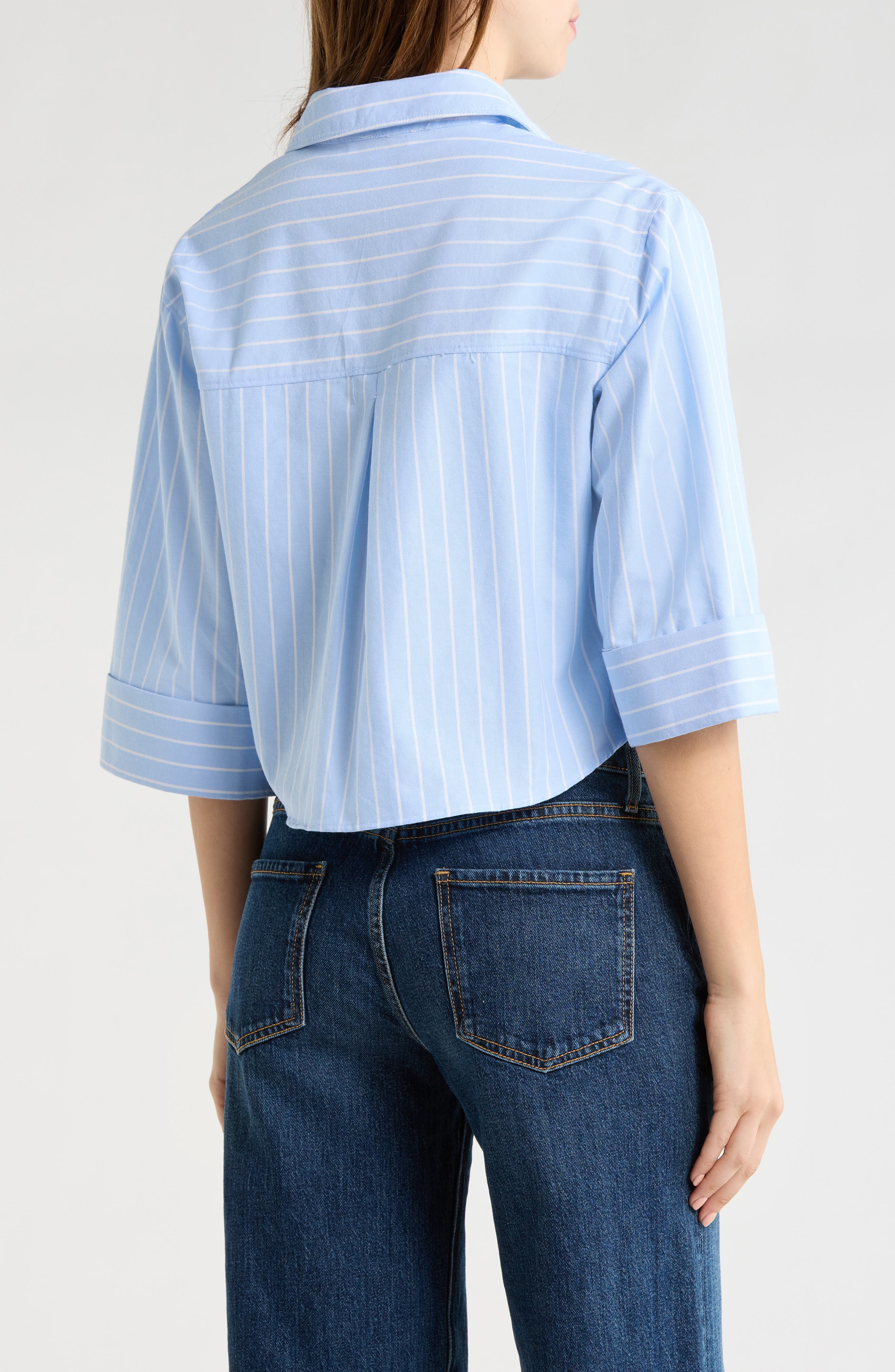 Pinstripe Crop Button-Up Shirt - image 2