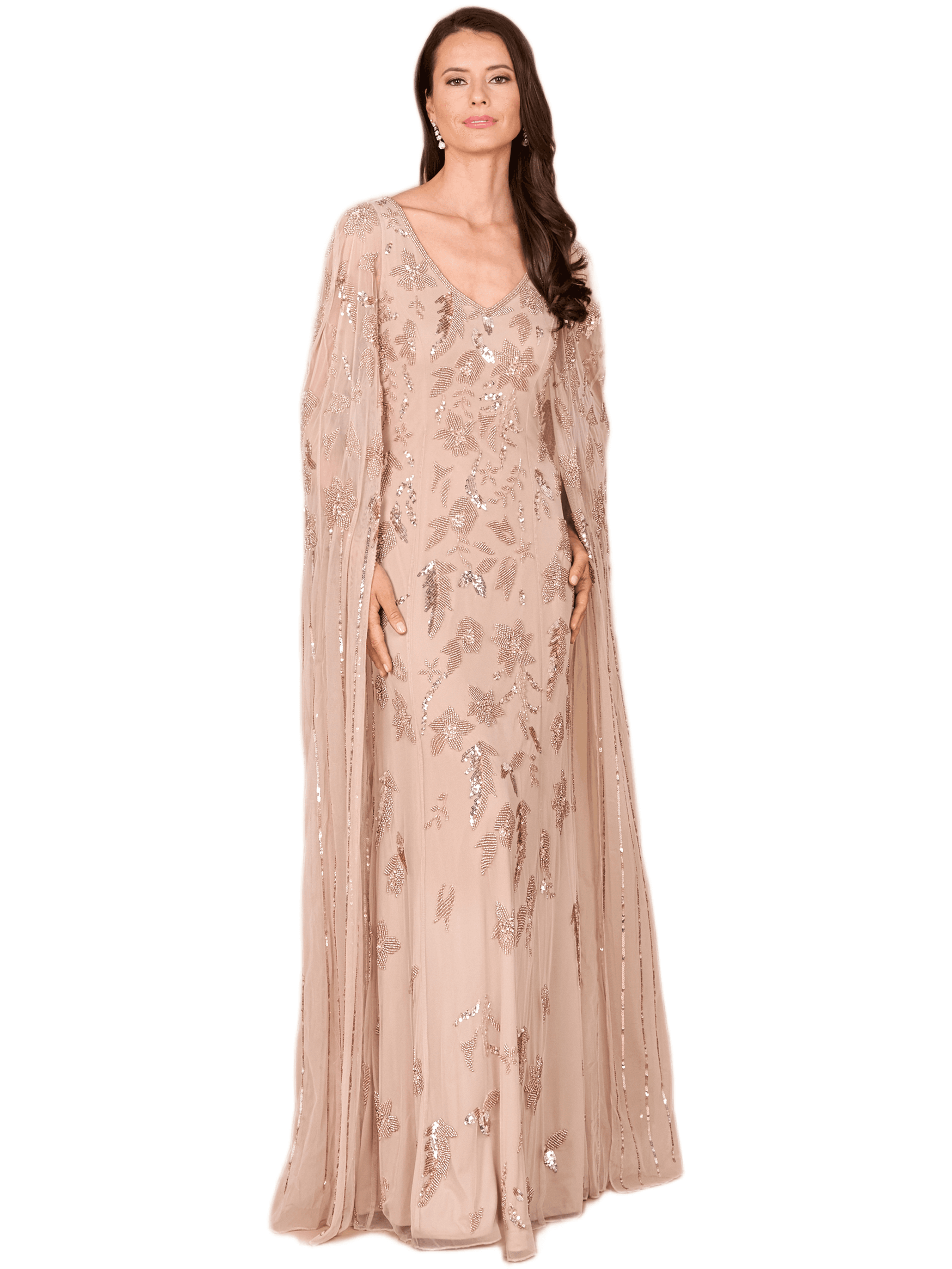 Beaded Sheath Dress with Long Cape - image 1