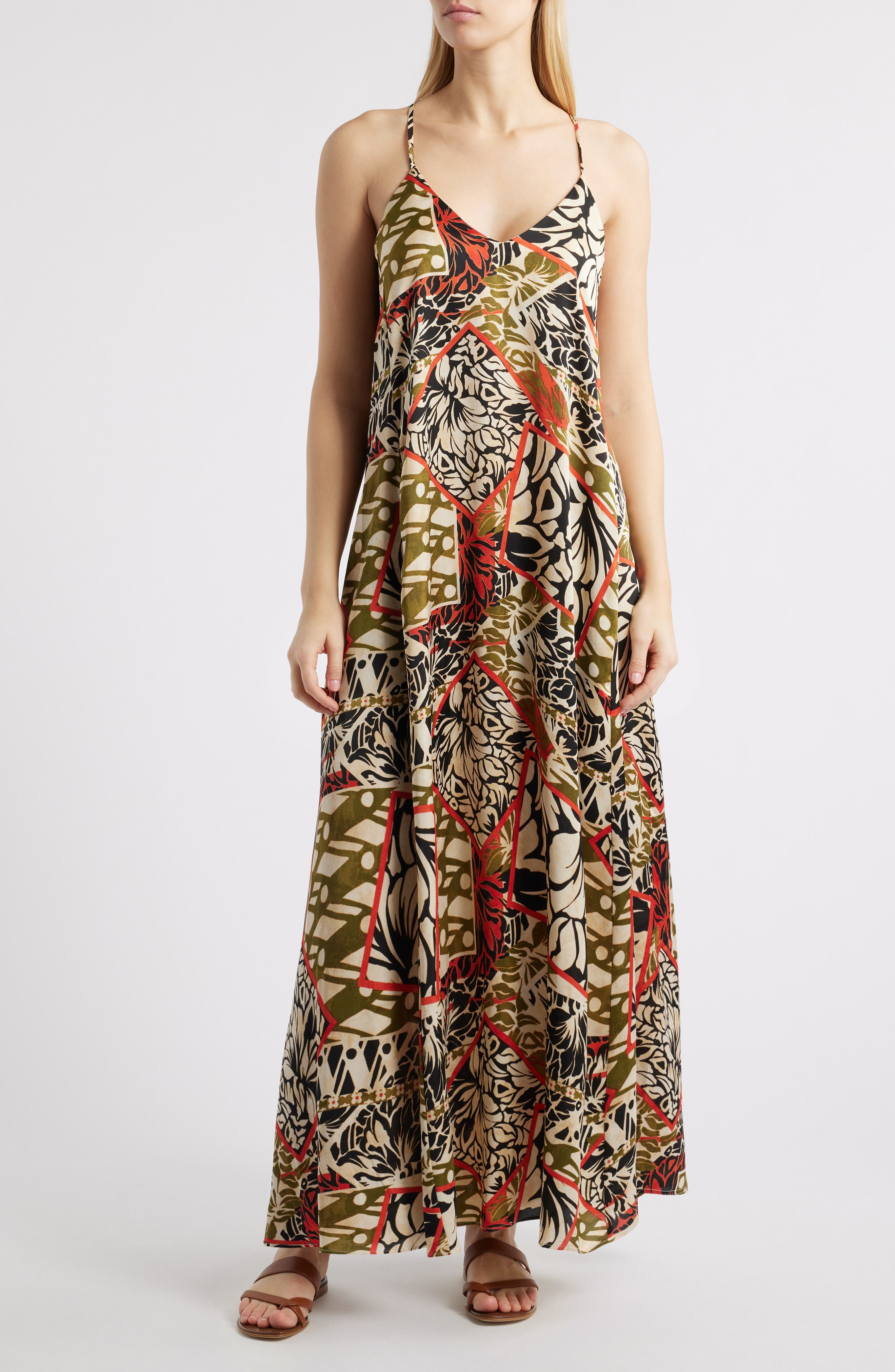 Mixed Print Charmeuse Maxi Slipdress - image 1