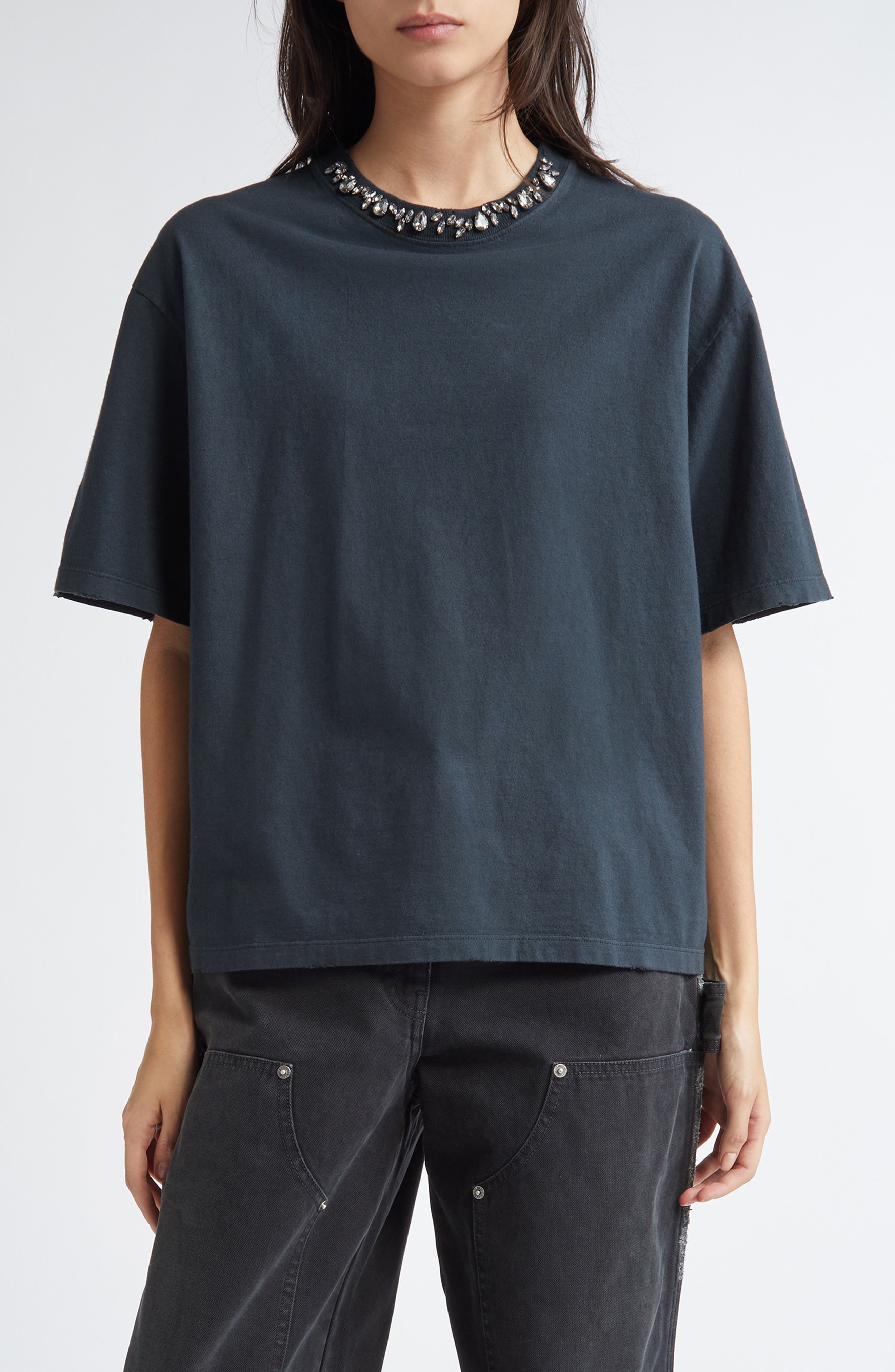 Crystal Embellished Cotton T-Shirt - image 1