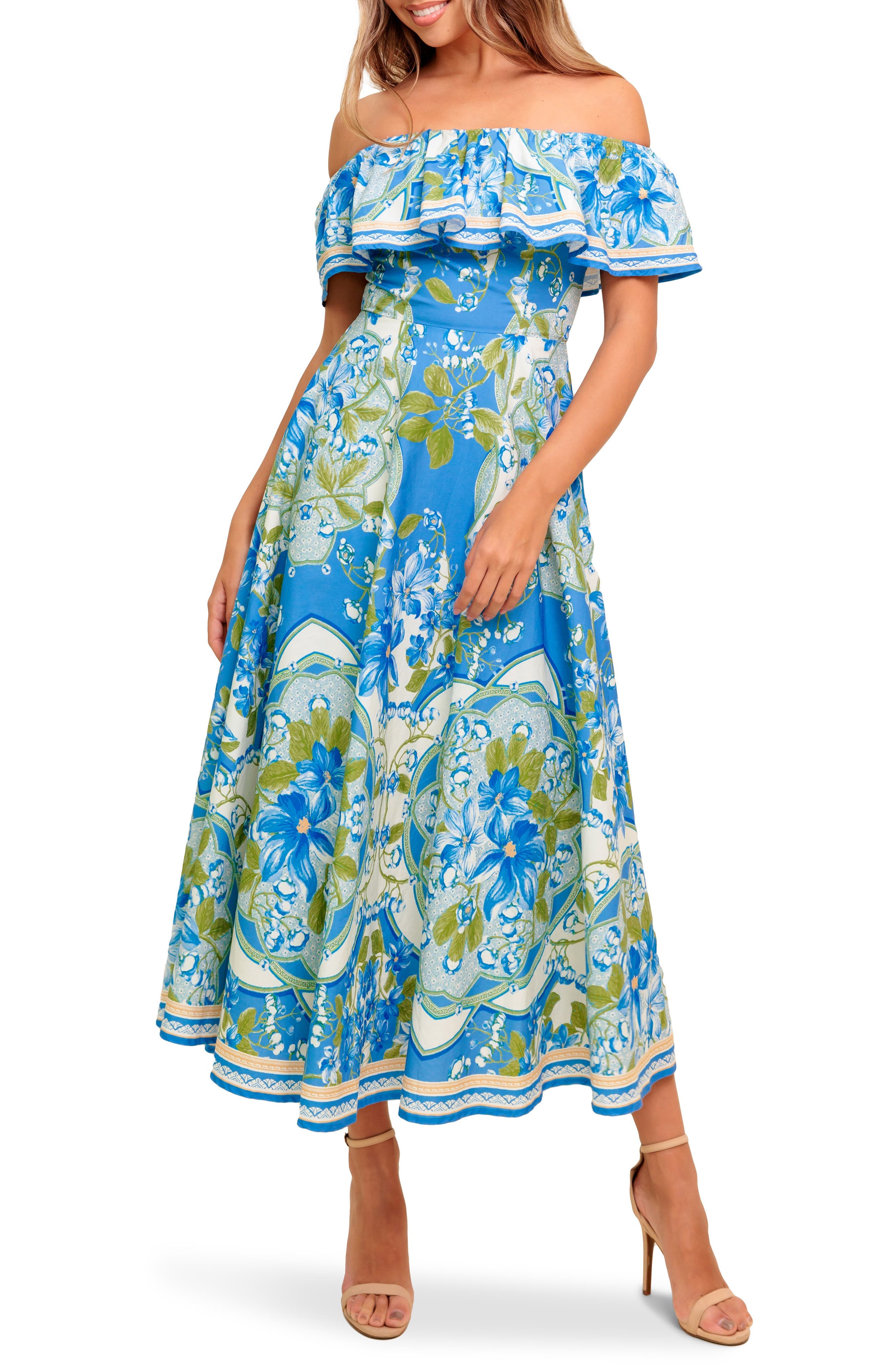 Floral Off the Shoulder Midi Dress - image 1