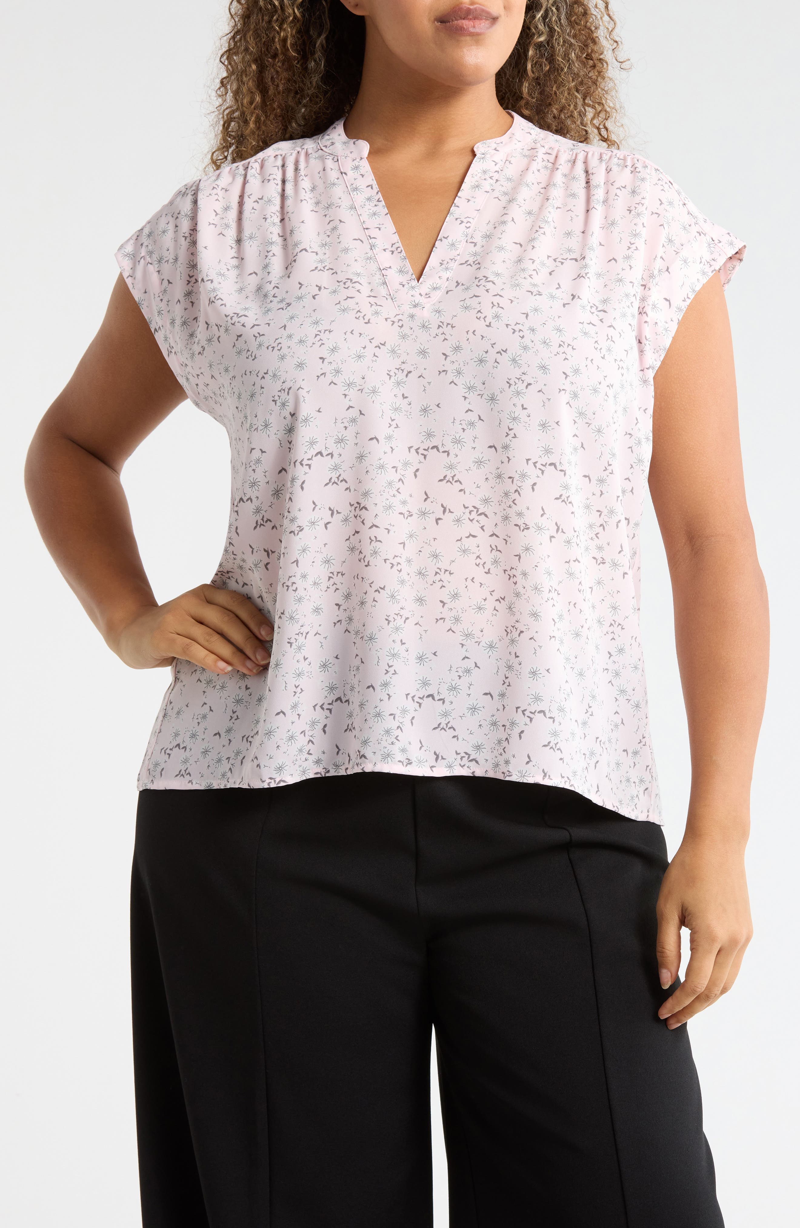 Growover Print Shirred V-Neck Top - image 5