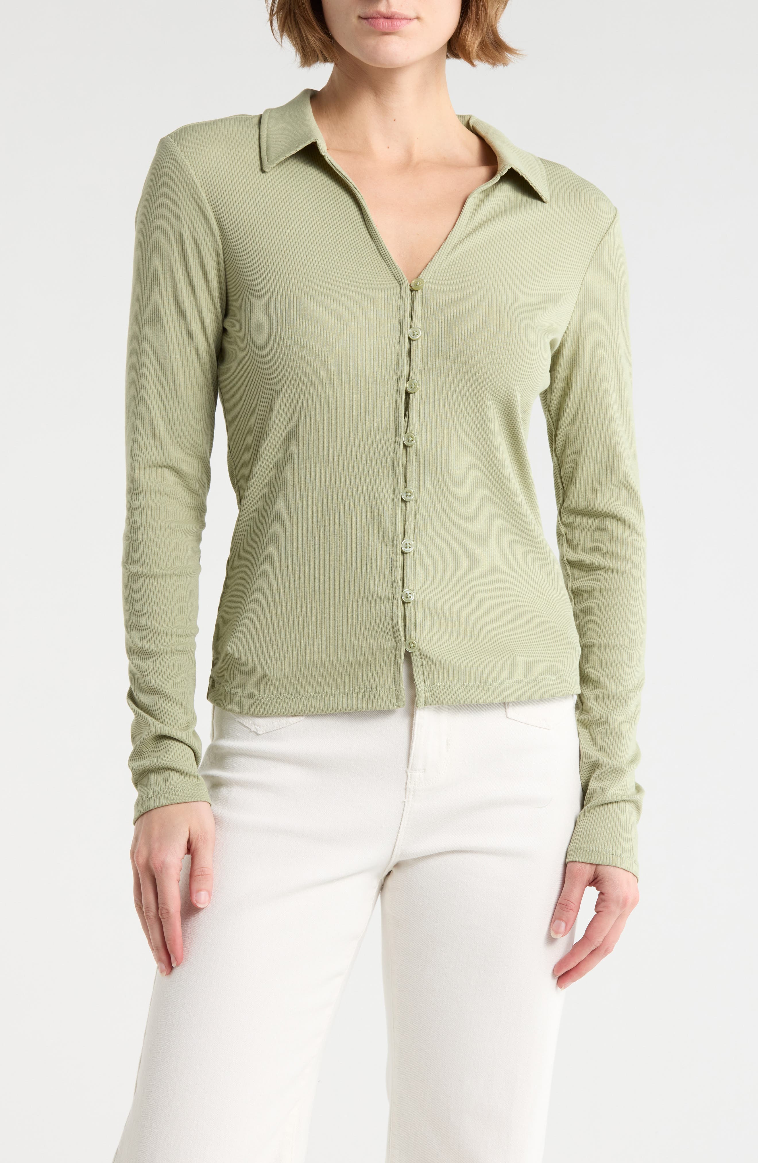 Johnny Collar Long Sleeve Button-Up Top - image 3