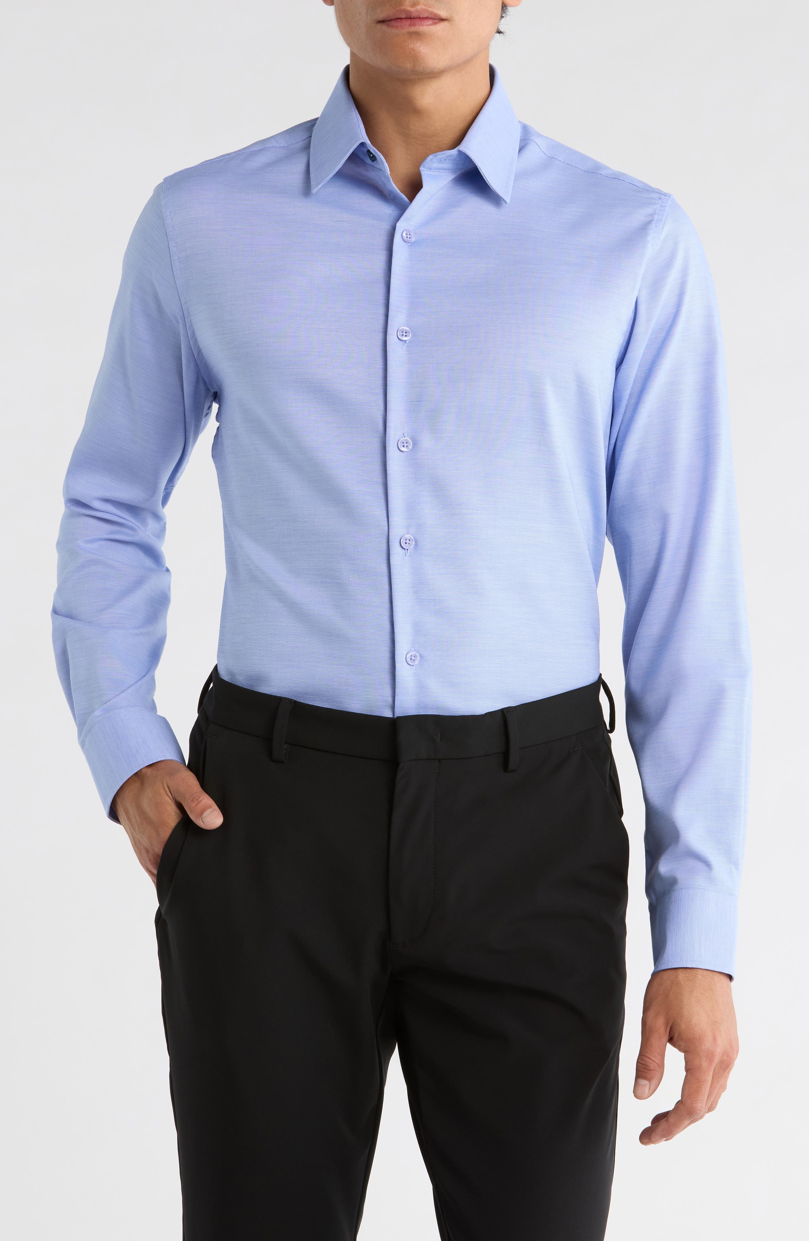Slim Fit Textured Stretch Cotton Dress Shirt - image 1