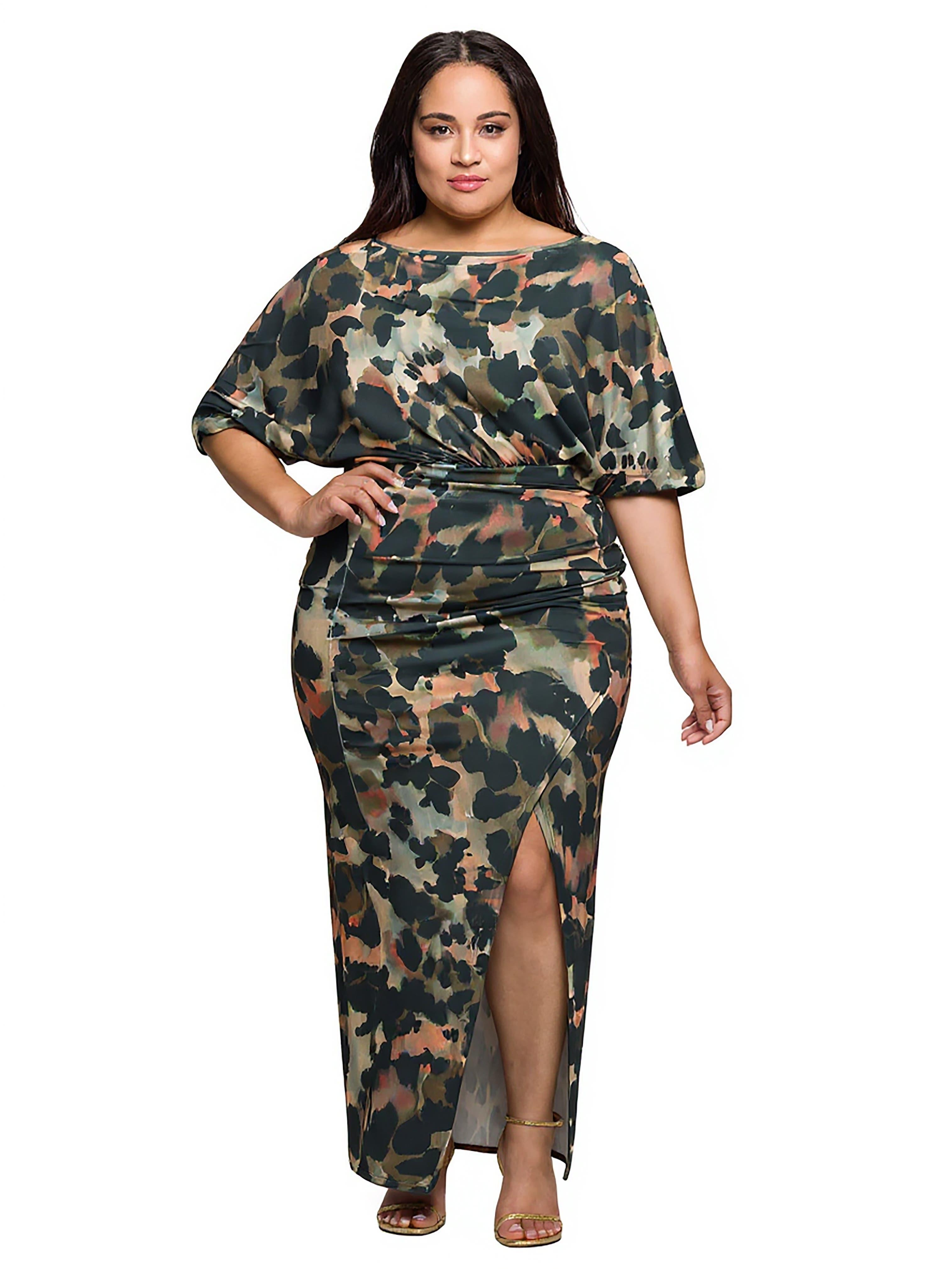 Abstract Print Batwing Sleeve Maxi Dres - image 1