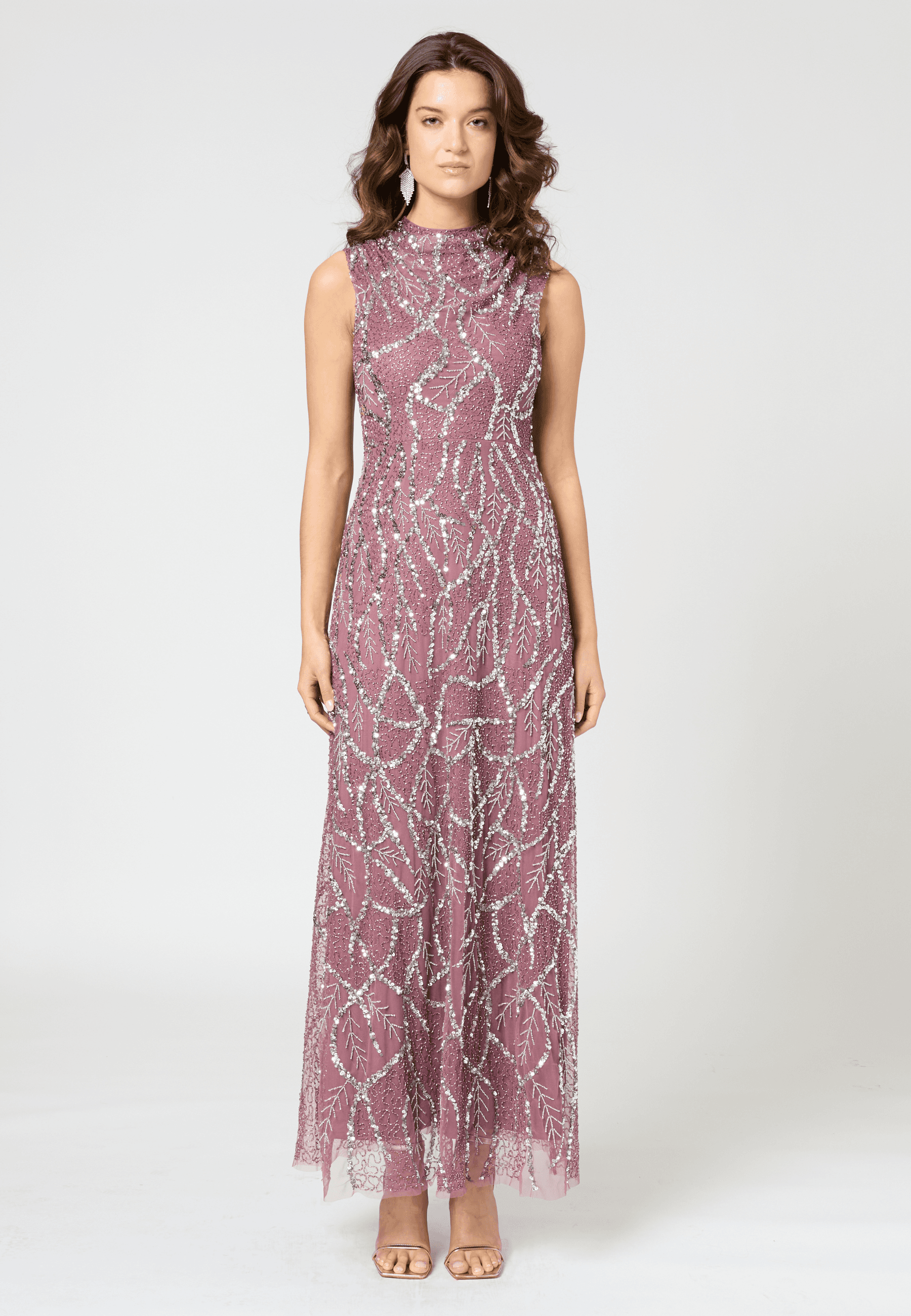 Embellished Sequin Beaded Maxi Dress with Cowl Neck - image 2