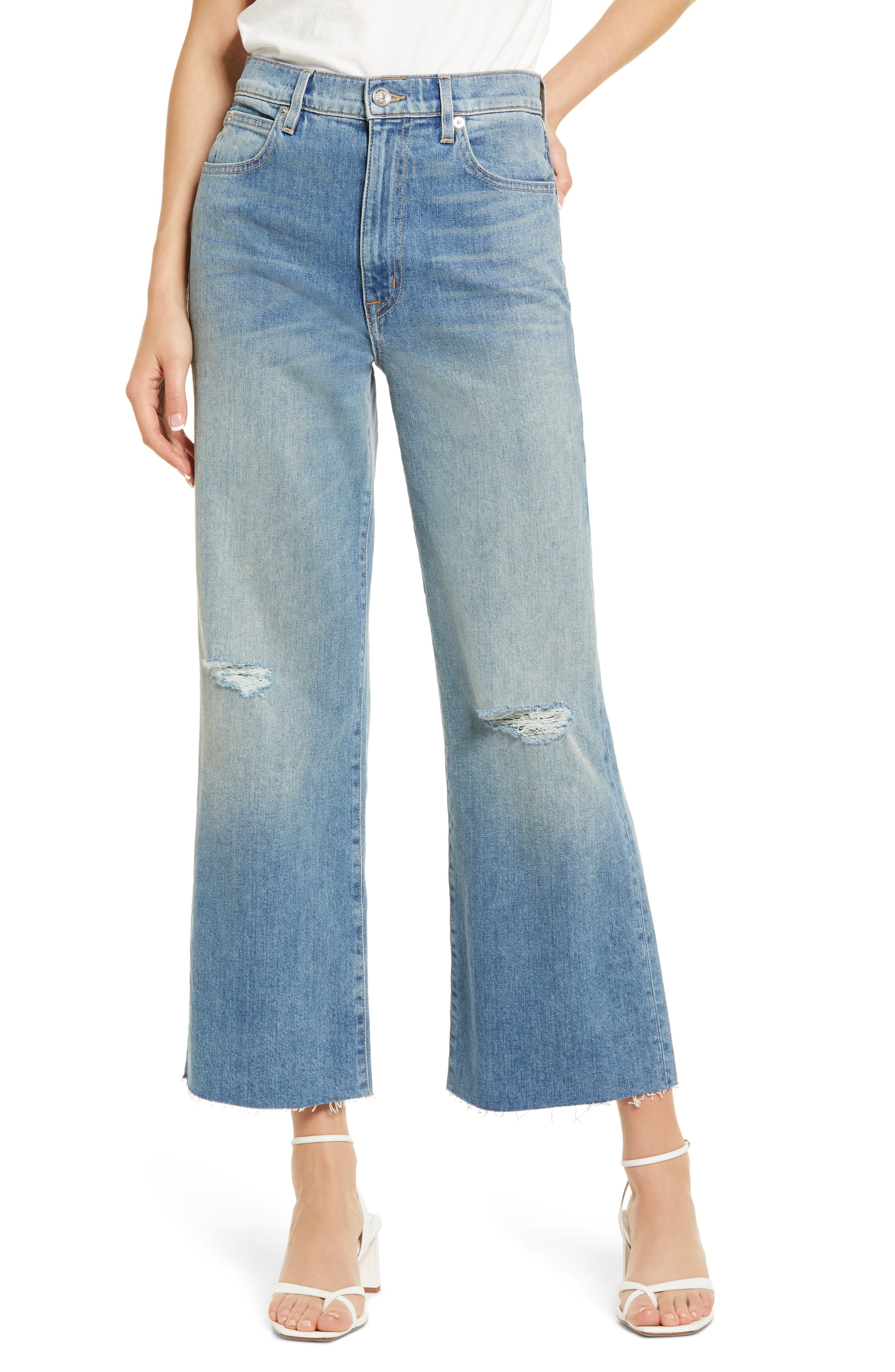 Grace High Waist Raw Hem Crop Wide Leg Jeans