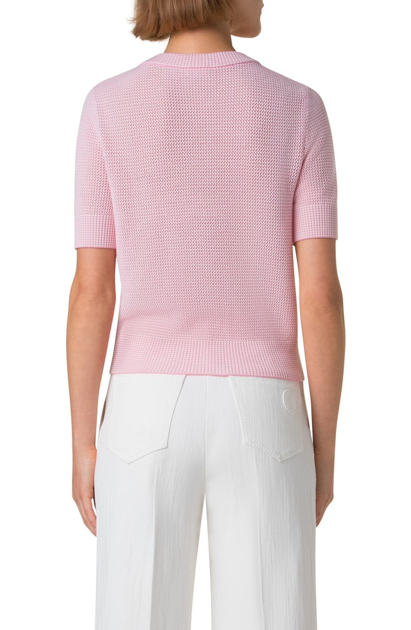 Stripe Short Sleeve Virgin Wool Cardigan - image 2