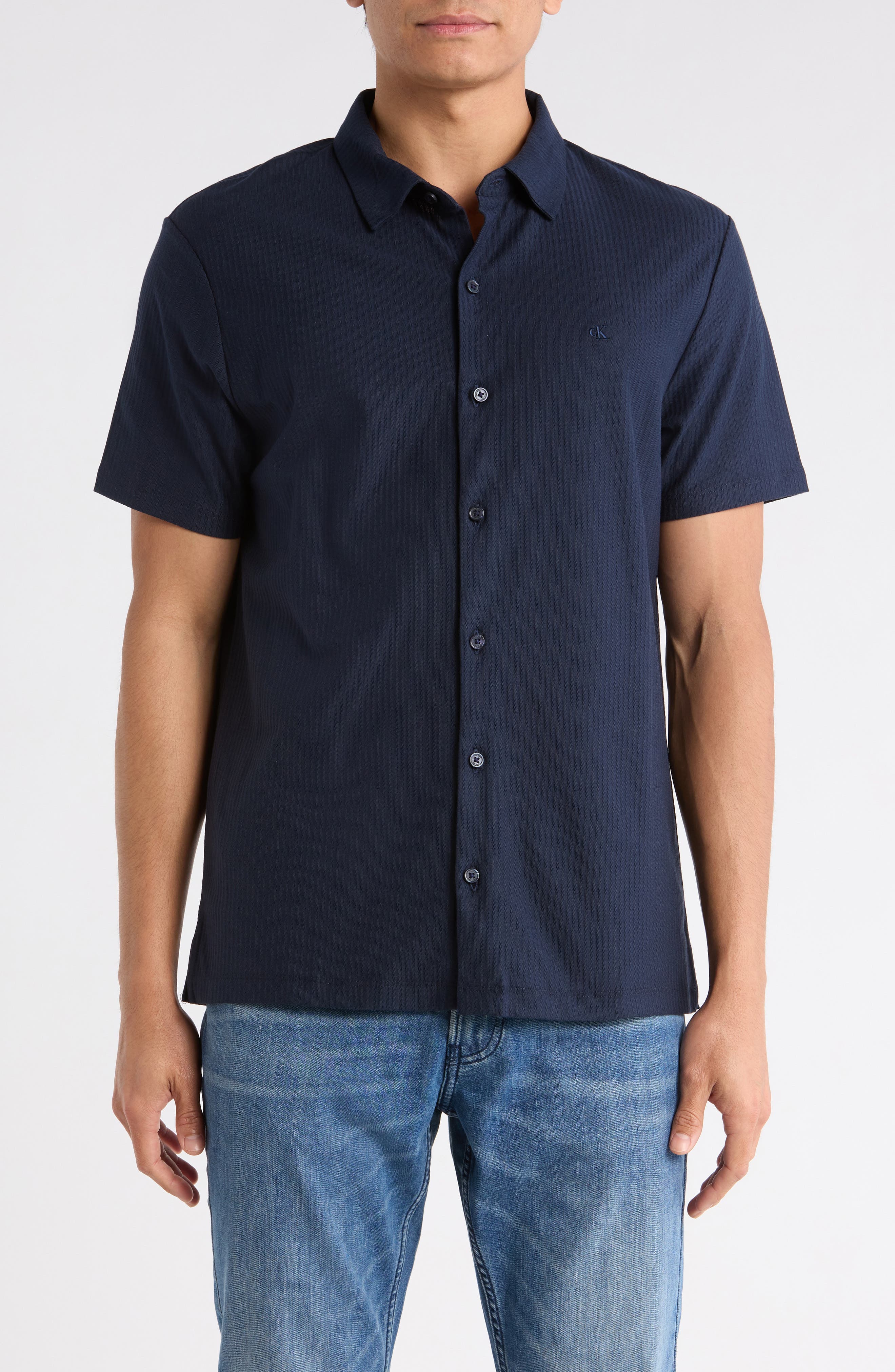 Stripe Classic Fit Short Sleeve Button-Up Shirt - image 3
