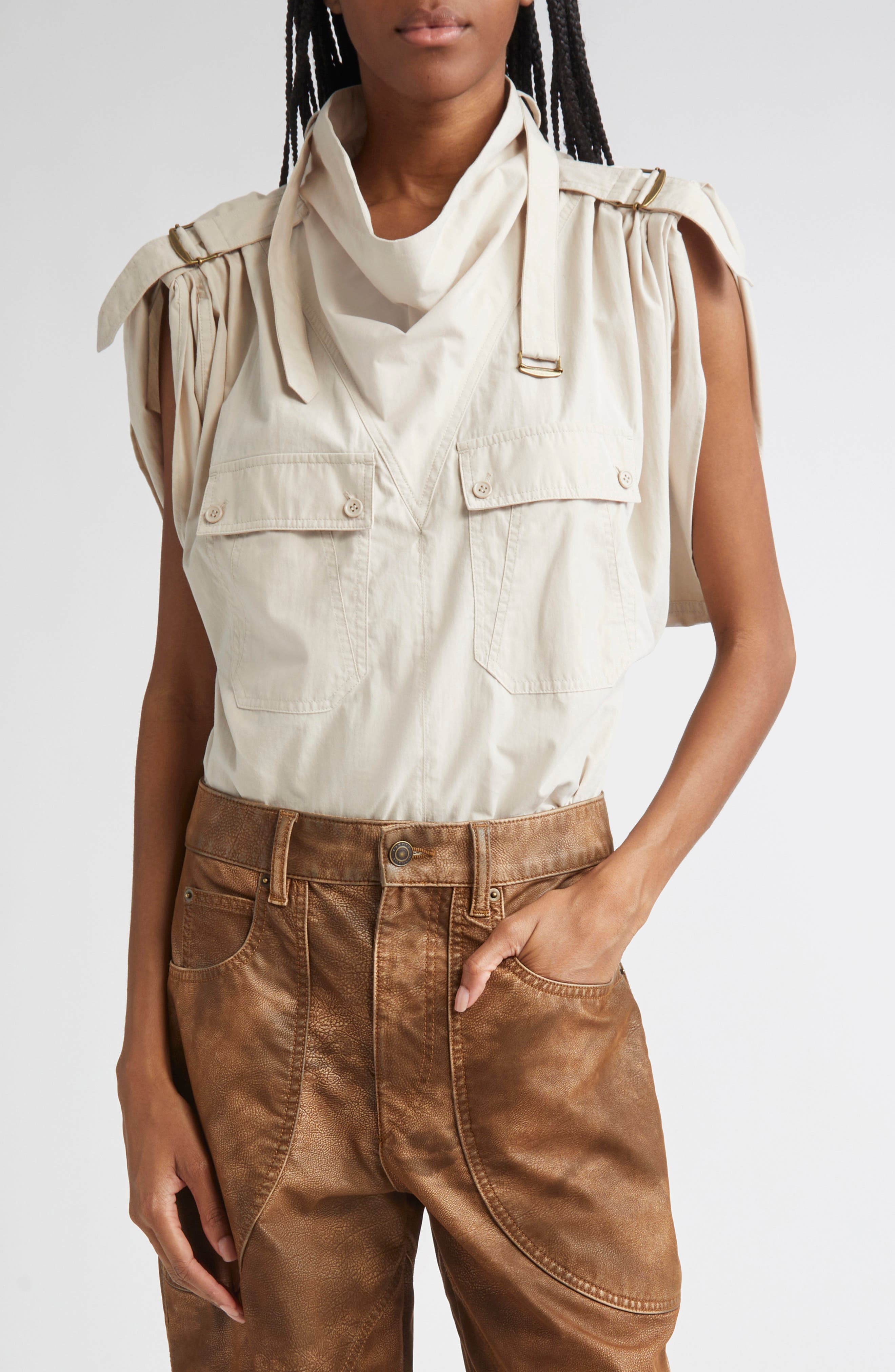 Nemia Buckle Detail Cotton Blend Top - image 1