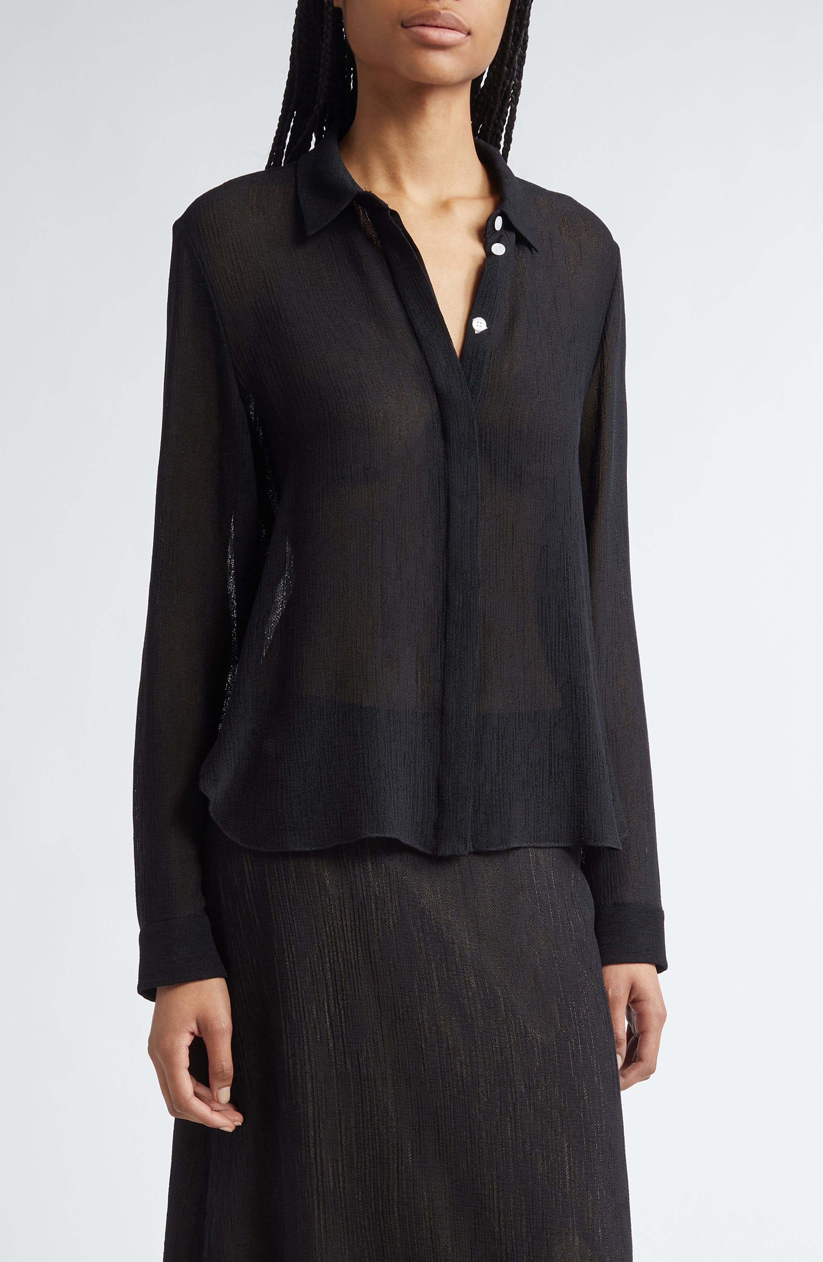 Edie Semisheer Mesh Button-Up Shirt - image 1