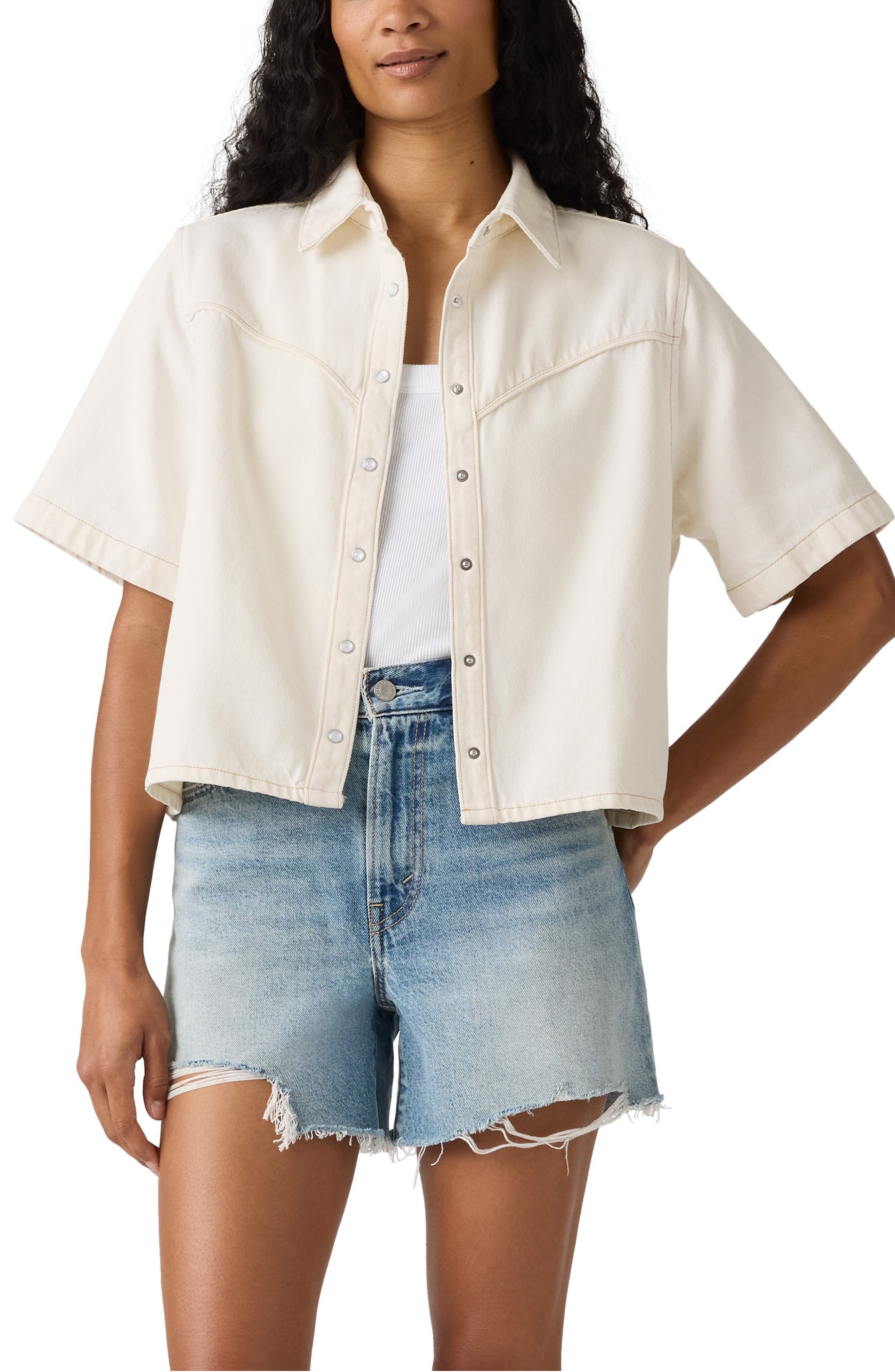 Logan Short Sleeve Denim Snap-Up Shirt - image 1