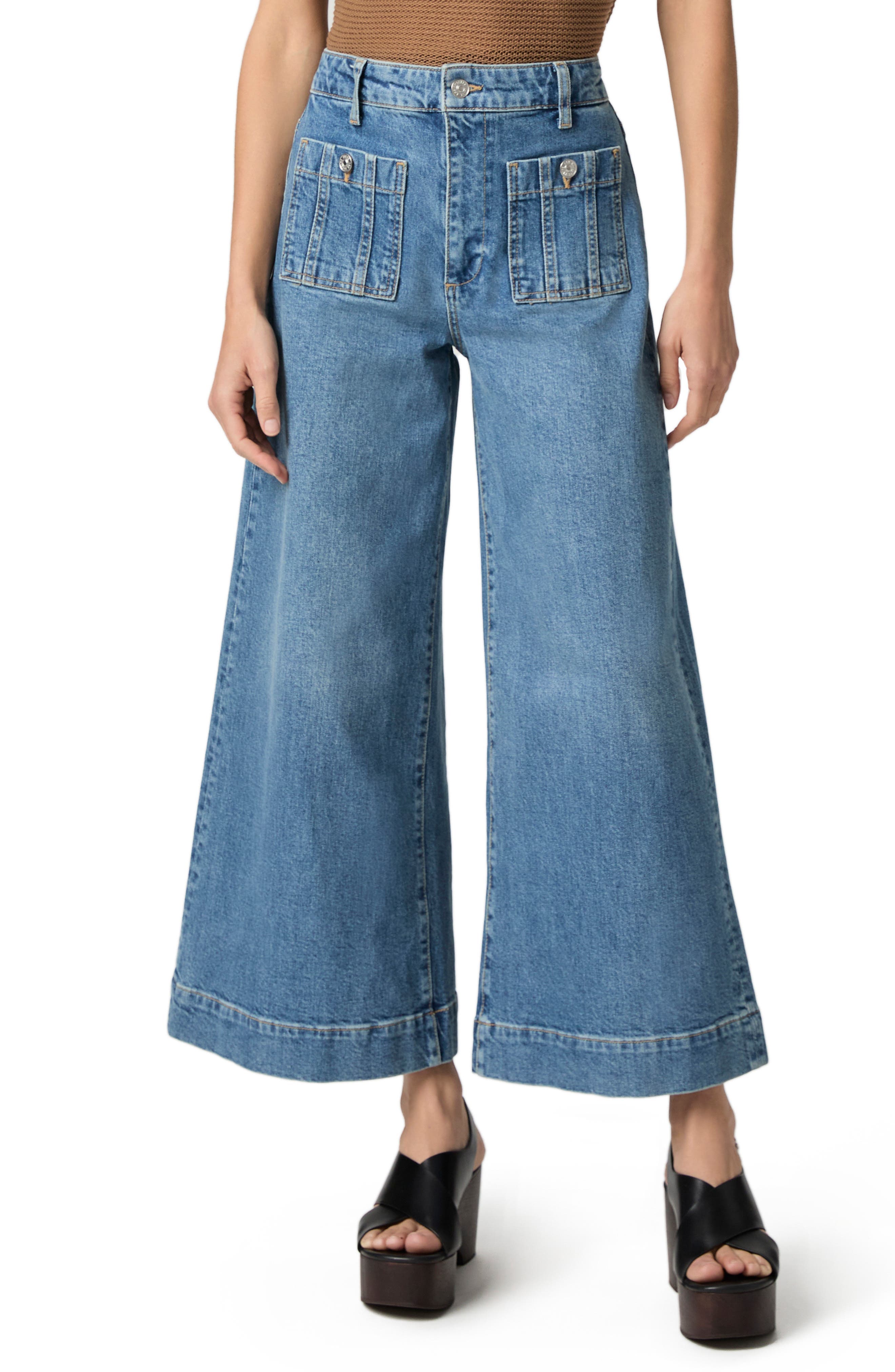 Lola Seamed Patch Pocket Crop Wide Leg Jeans - image 1